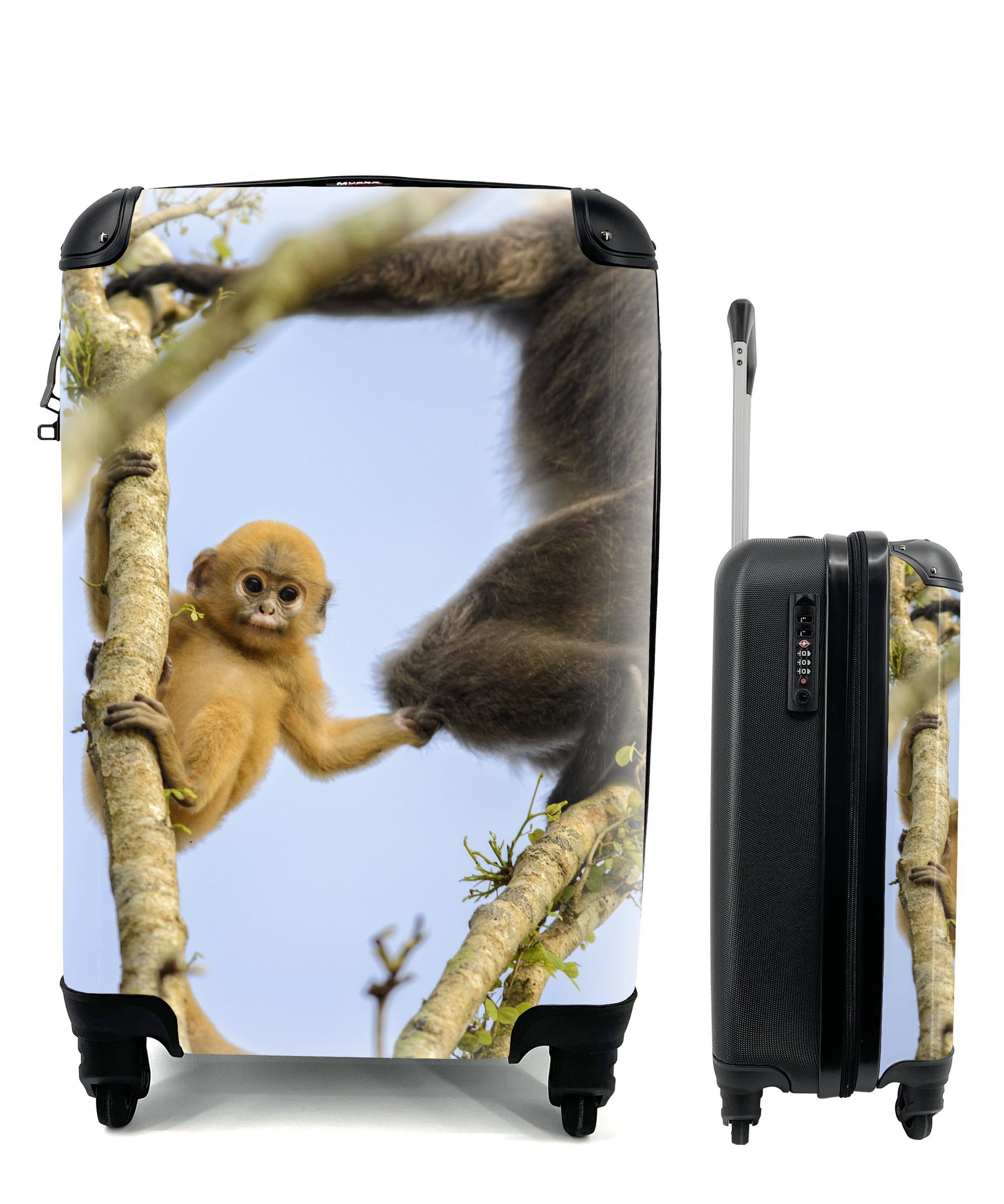 MuchoWow Handgepäckkoffer Junger Affe schaut in die Kamera, 4 Rollen, Reisetasche mit rollen, Handgepäck für Ferien, Trolley, Reisekoffer
