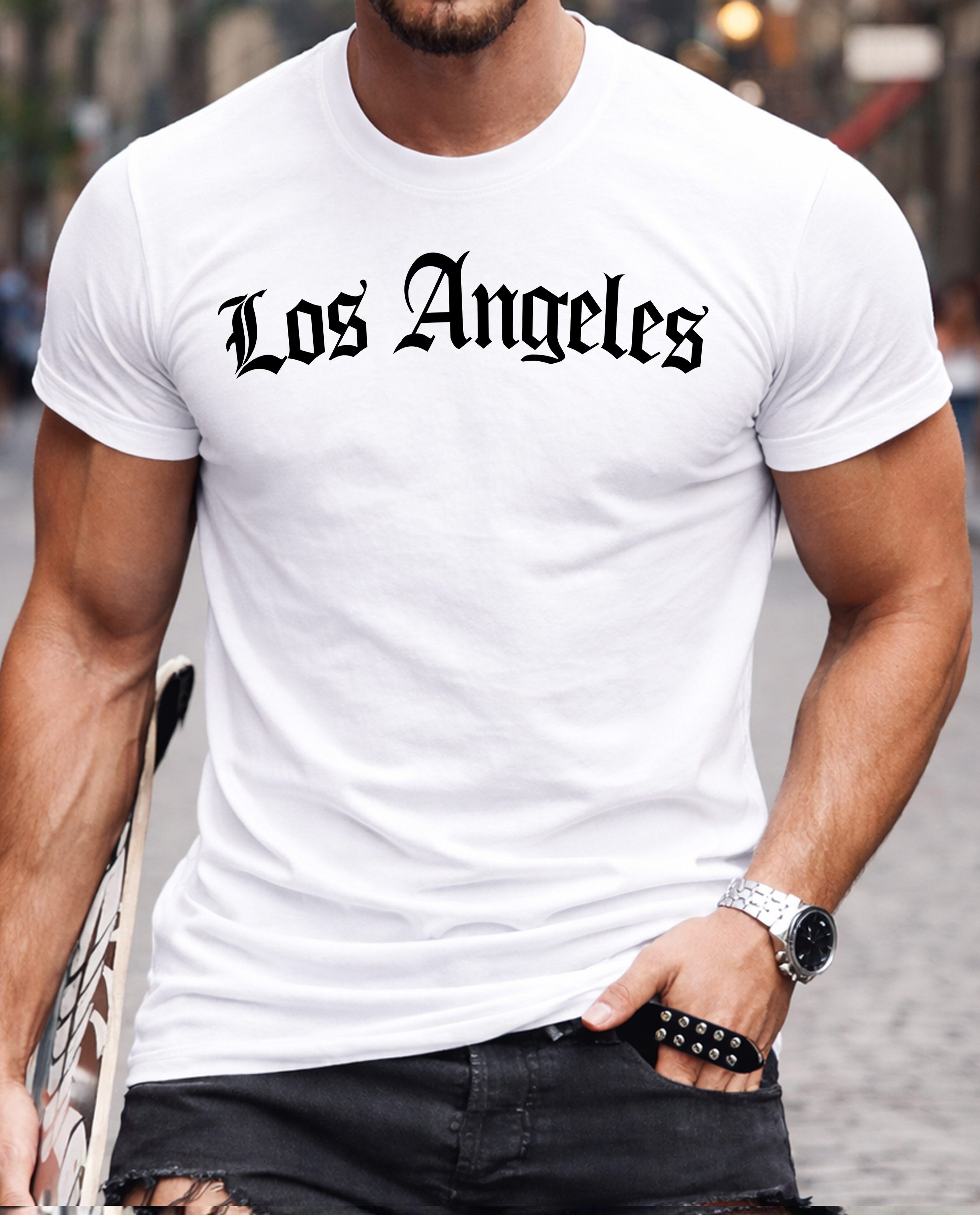 RMK T-Shirt Herren Shirt Rundhals Sommer Basic "Los Angeles LA" aus Baumwolle