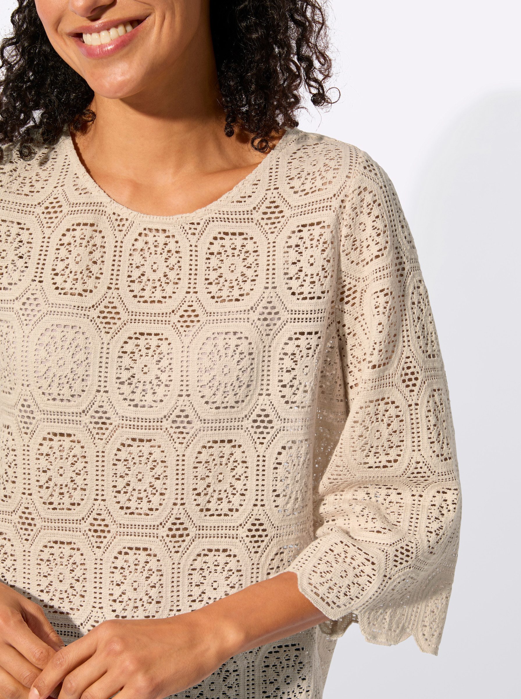 Klassische Bluse Spitzentunika 3/4-Arm