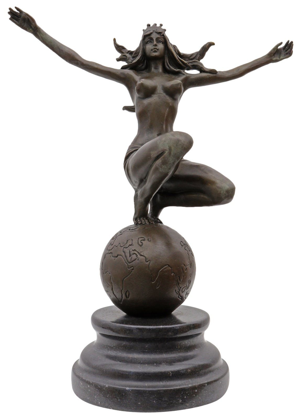 Aubaho Skulptur Bronzeskulptur Frau Weltkugel im Antik-Stil Bronze Figur Statue Erotik