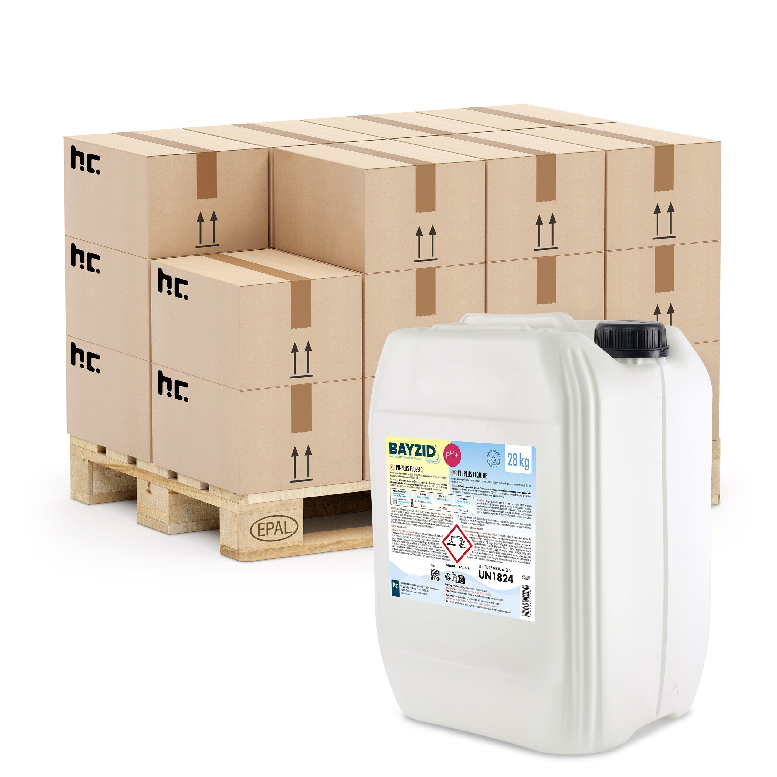 Höfer Chemie GmbH Poolpflege 24x 28 kg BAYZID® pH Plus flüssig, Zuverlässige Regulierung des pH-Werts