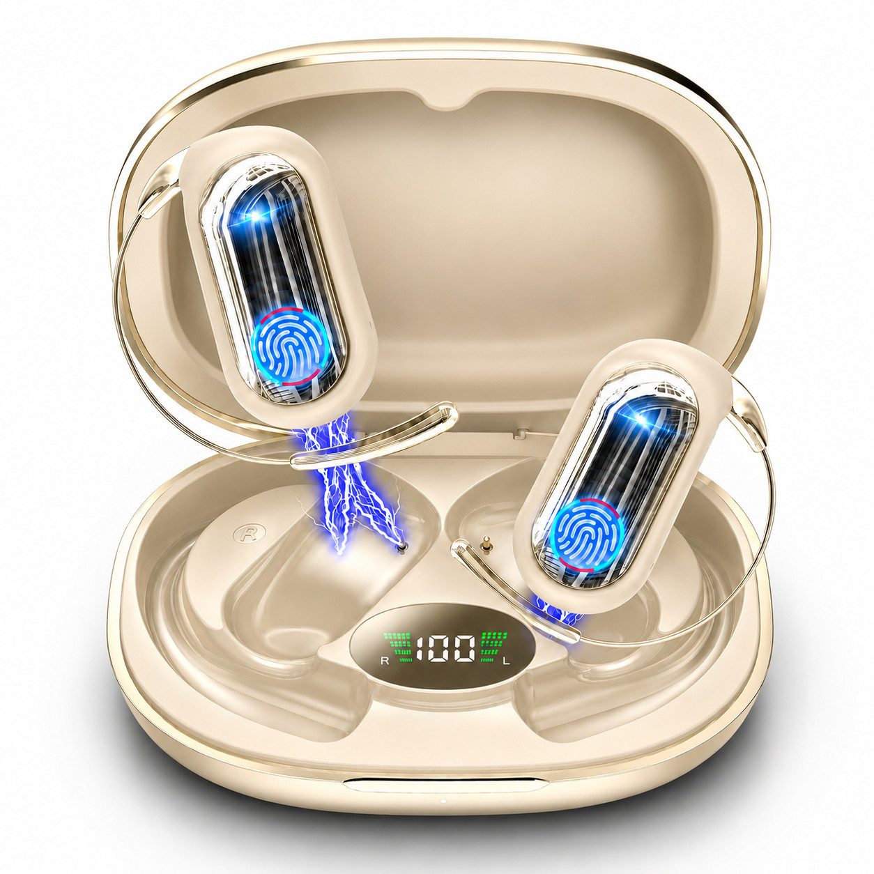 Futicare KI-Übersetzungskopfhörer mit GPT-KI, Bluetooth-Kopfhöre, Open-Ear-Kopfhörer (mit schlankem Ohrhaken für Brillenträger,165 Sprachen,ohne Abo,80 Std)