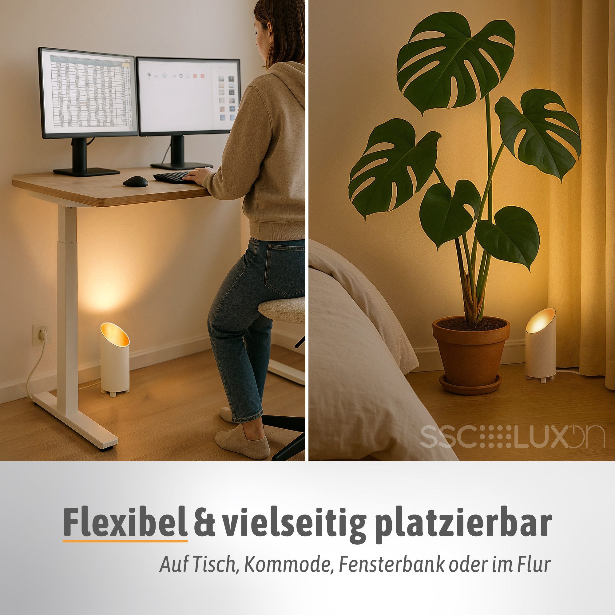 SSC-LUXon LED Tischleuchte Möbellampe AUREVA mit LumiFLEX GU10 5W Birne 3in1 warm, neutral, kalt, Neutralweiß, Warmweiß, Tageslichtweiß