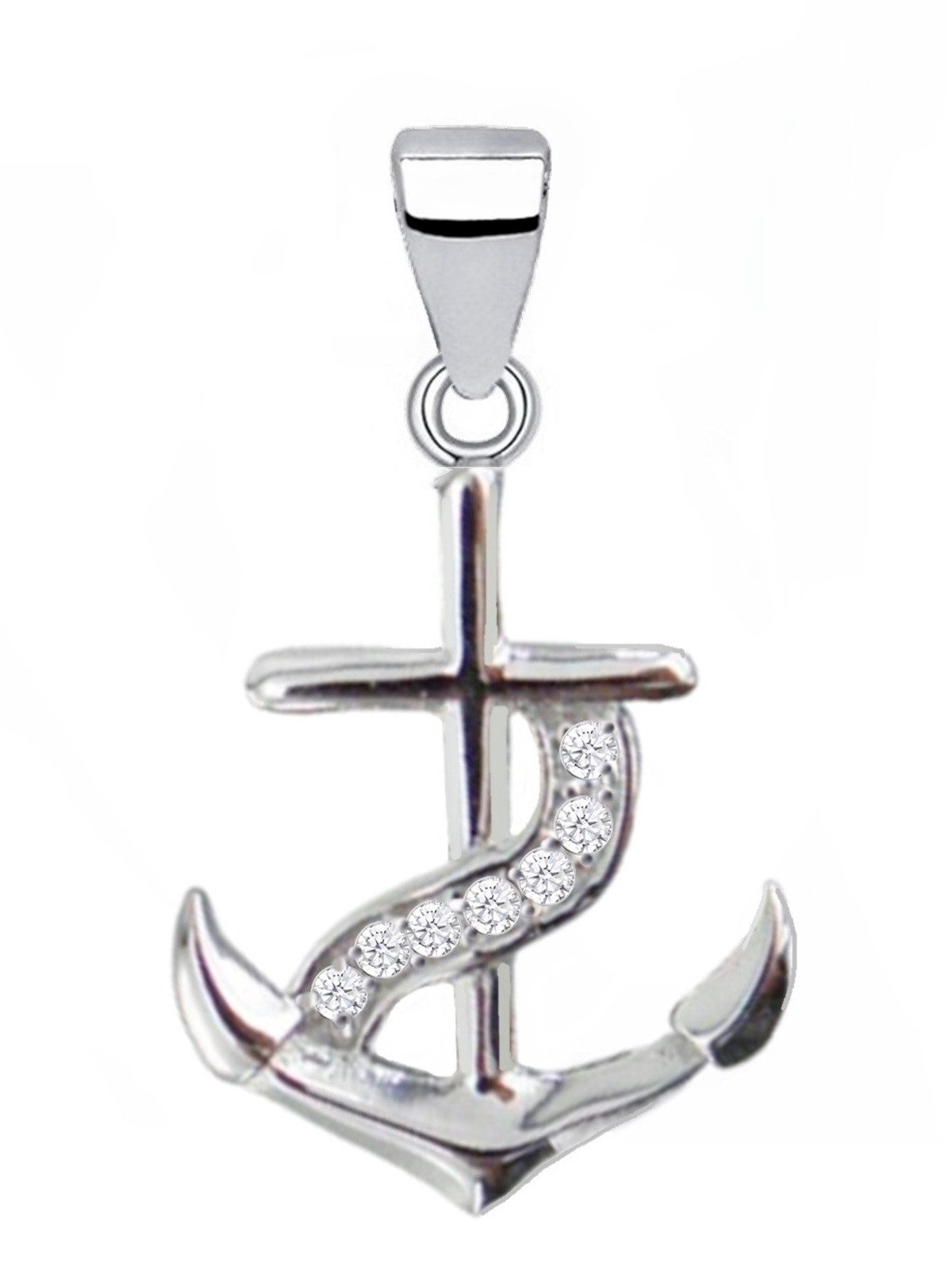 Goldene Hufeisen Kettenanhänger Silber Anker mit Zirkonia Anhänger 925 Sterling Echtschmuck, 925 Sterling Silber mit Zirkonia, Silberschmuck für Damen