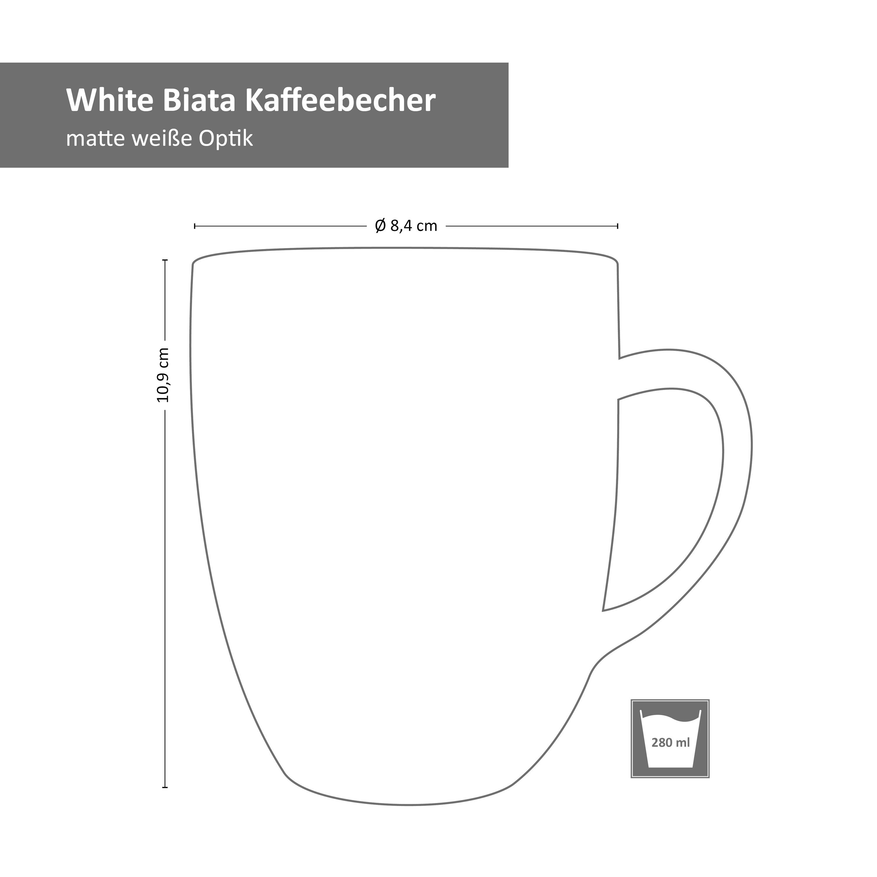 MamboCat Becher 6er Kaffeebecher White - Steingut 24304304 Biata 340ml Set