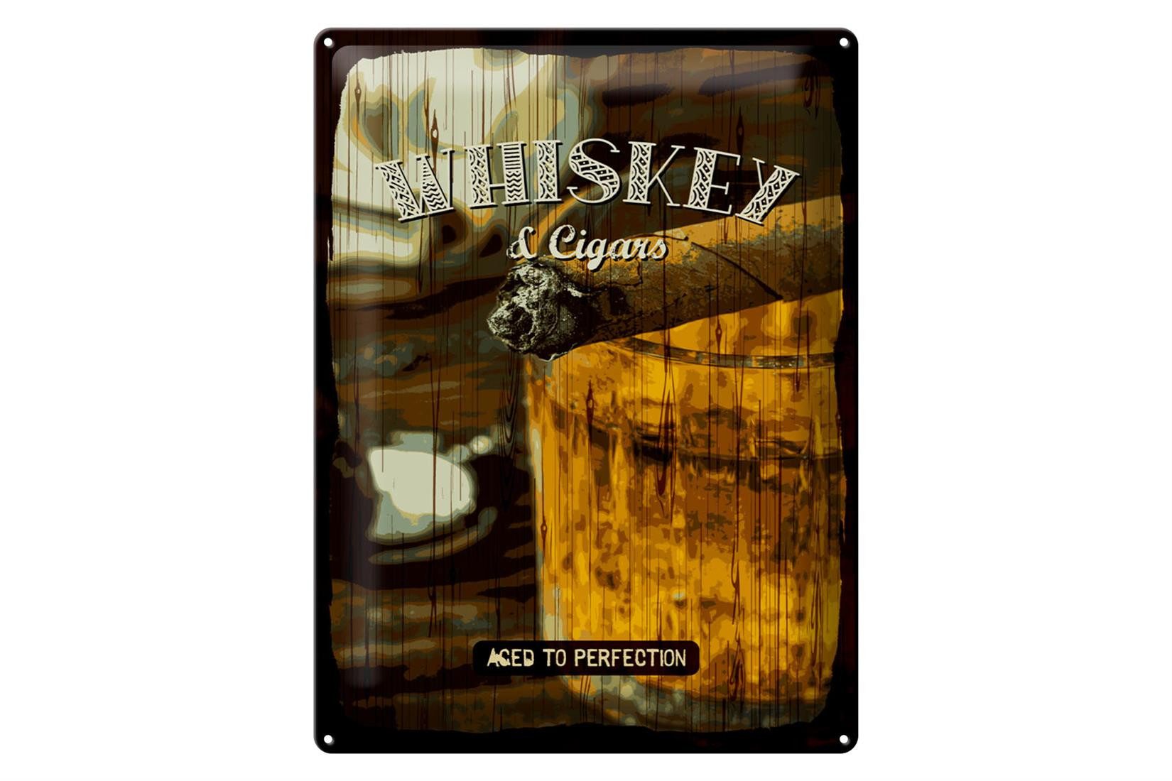 Metallschild Spruch Whiskey & Cigars aced to perfection 30x40cm
