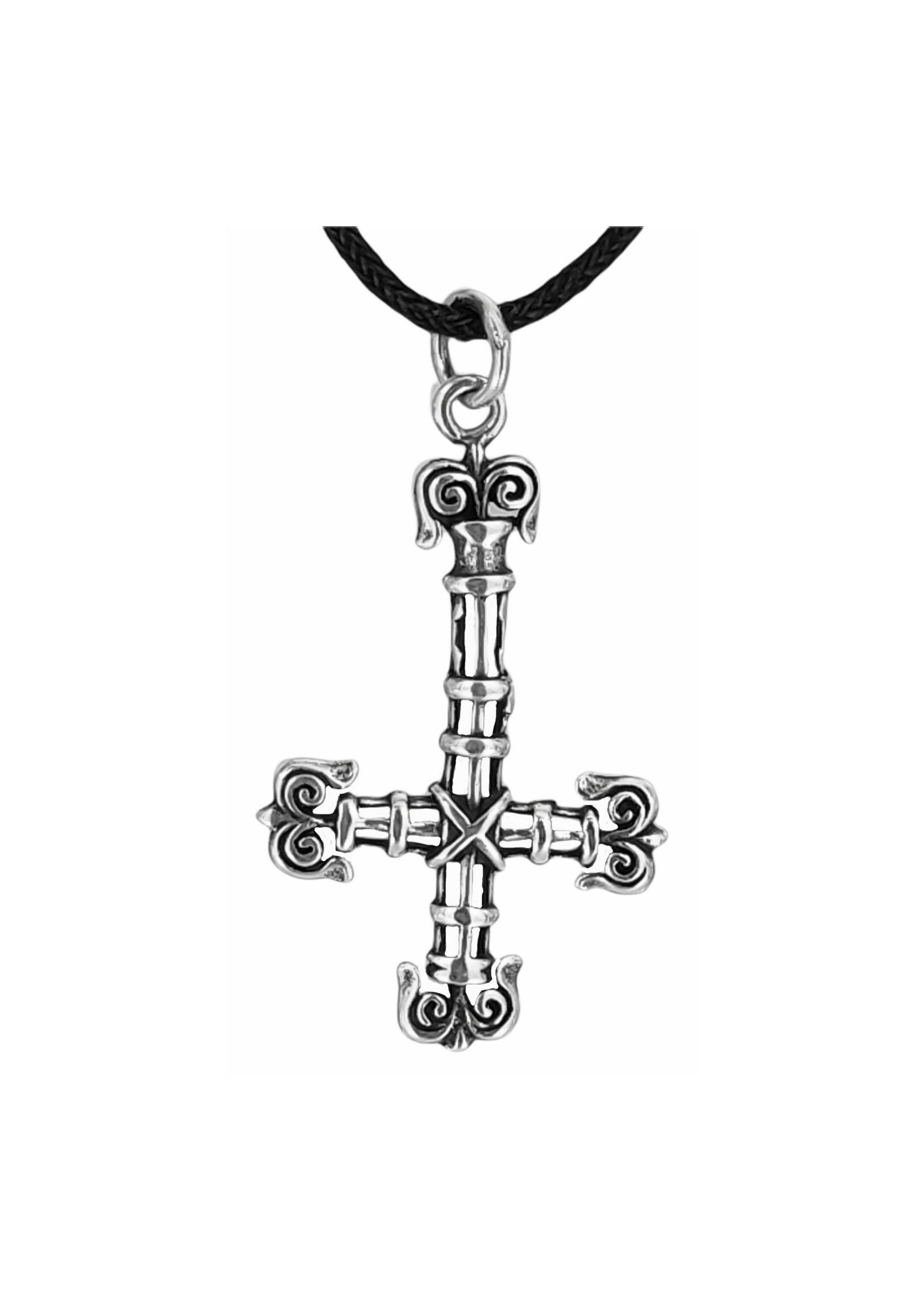 Kiss of Leather Kettenanhänger umgedrehtes Kreuz Satan Teufel 925 Silber Sterling umgekehrtes