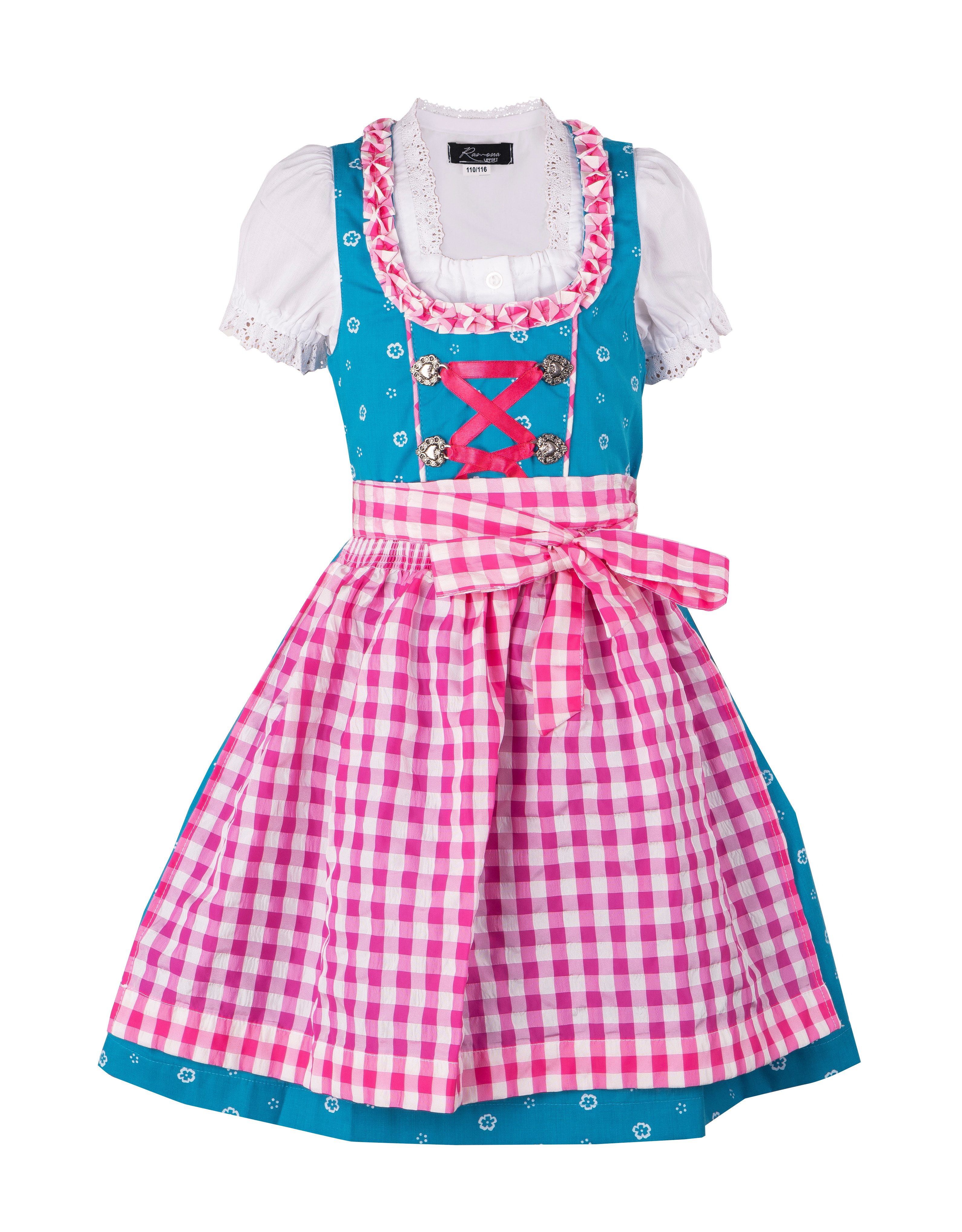 Ramona Lippert Dirndl Kinderdirndl Luna türkis pink Trachtenkleid Mädchen mit Bluse