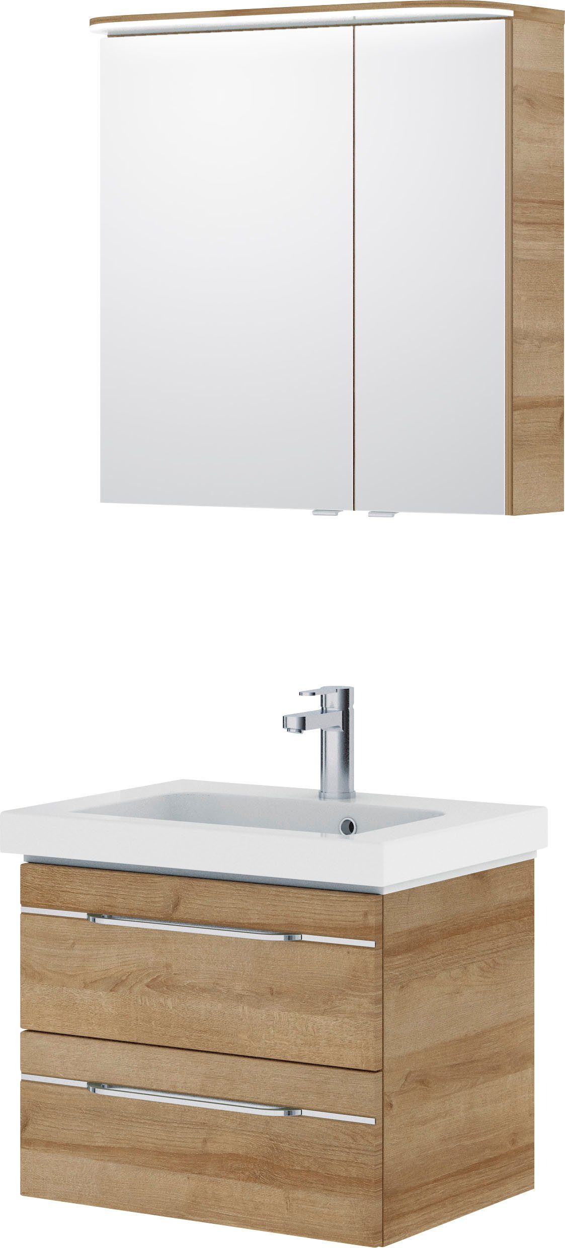 Saphir Badmöbel-Set Balto Sprint 2-teilig, Mineralmarmor-Waschtisch mit LED-Spiegelschrank, (2-St), Badezimmer Set inkl. Türdämpfer, 70 cm breit, 2 Türen, 2 Schubladen