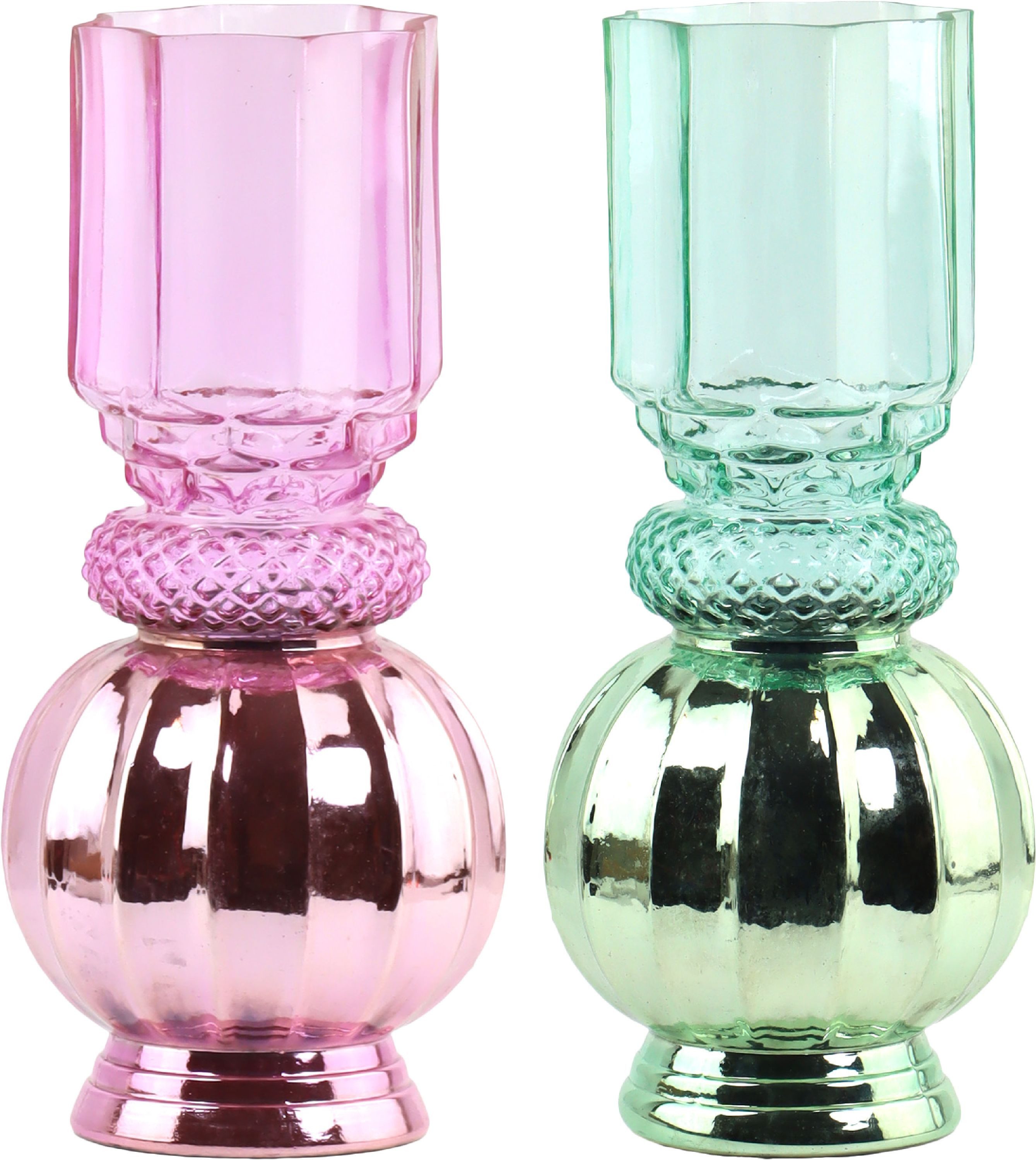 FURNARO Dekovase (2-tlg. Vasenset), Zweifarbiges Glasdesign mit strukturierter Oberfläche