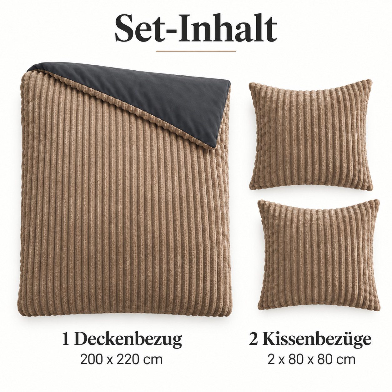 Leonado Vicenti Bettwäsche Teddyplüsch Cord Optik, Fleece, 3 teilig, extra warm und kuschelig, Winterbettwäsche Cashmere Touch – Bild 5 von 5