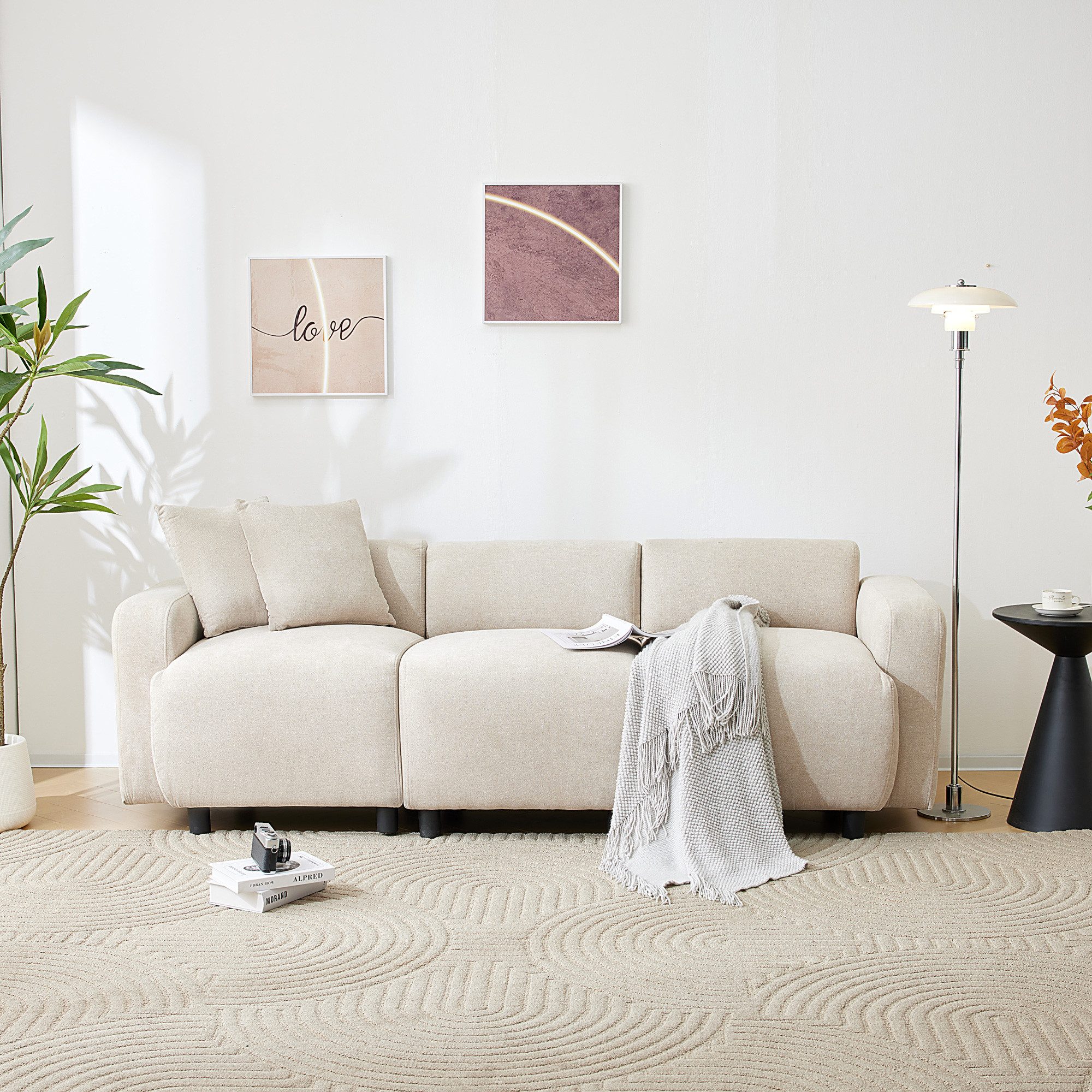 3-Sitzer, aus Chenille-Stoff mit 2 Kissen, 211 x 80 x 71 cm, modulare Couch