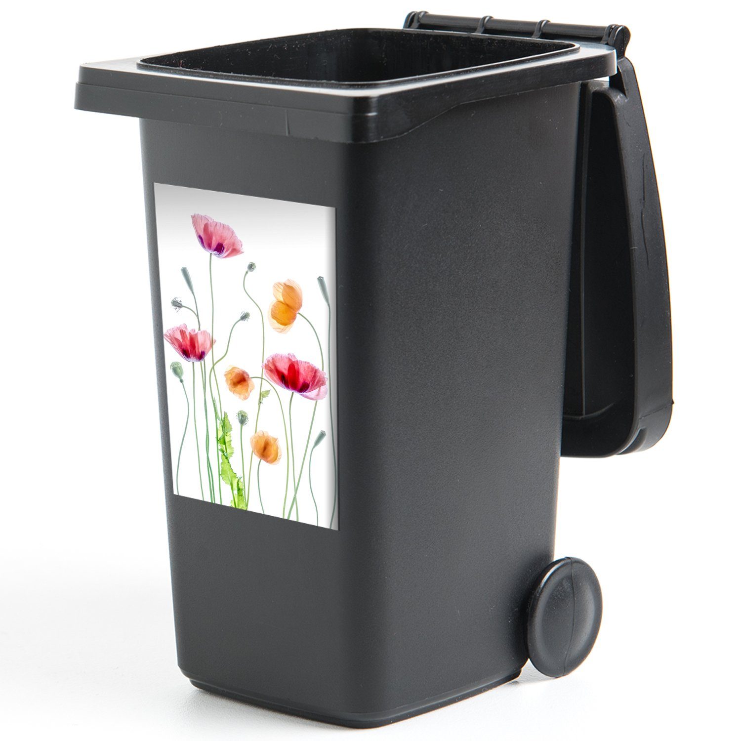 MuchoWow Wandsticker Mohn Sticker, Frühling - - St), Mülltonne, Abfalbehälter Mülleimer-aufkleber, Container, (1 Weiß - Blumen