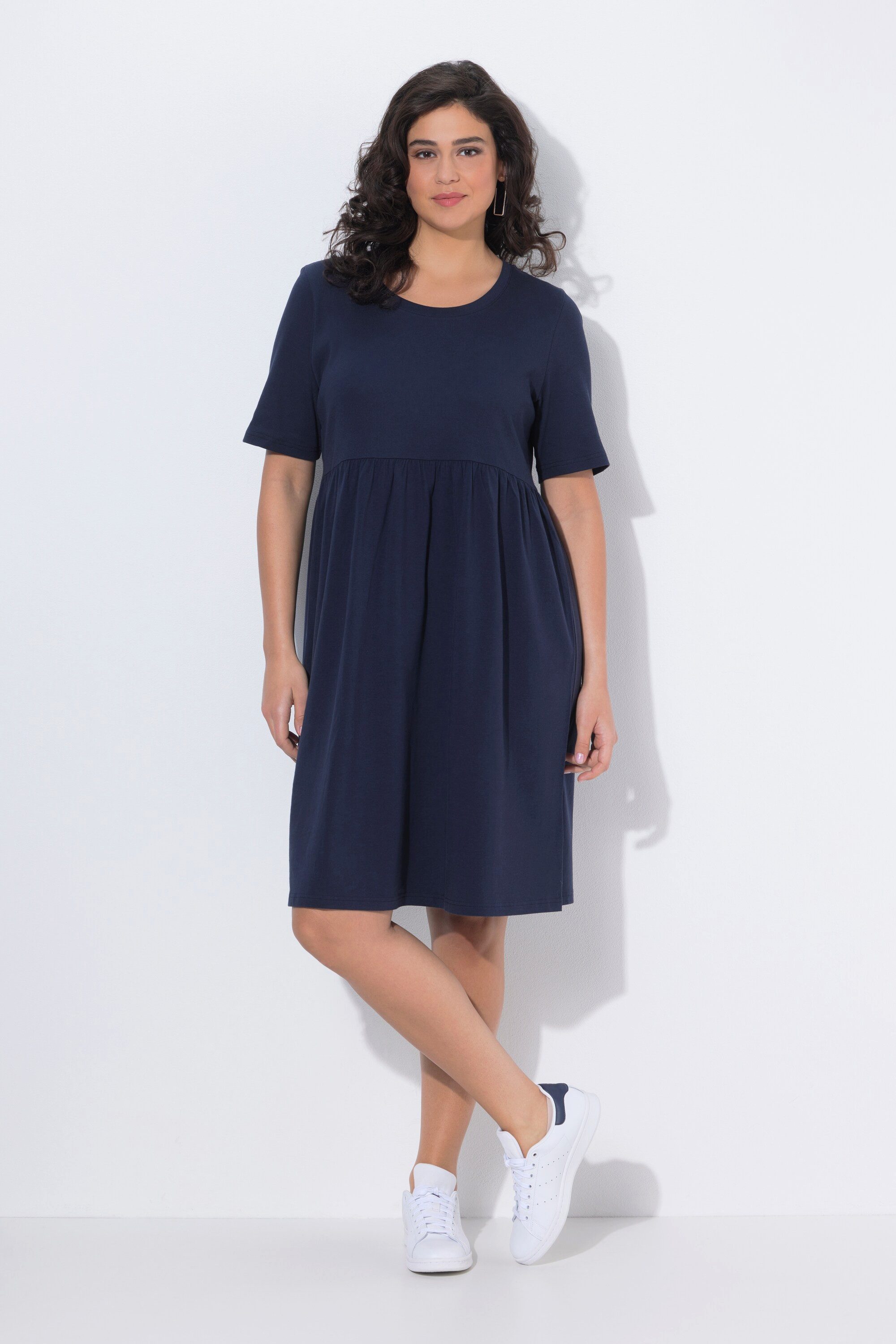 Ulla Popken Jerseykleid Kleid Rippjersey Rundhals A-Linie Halbarm