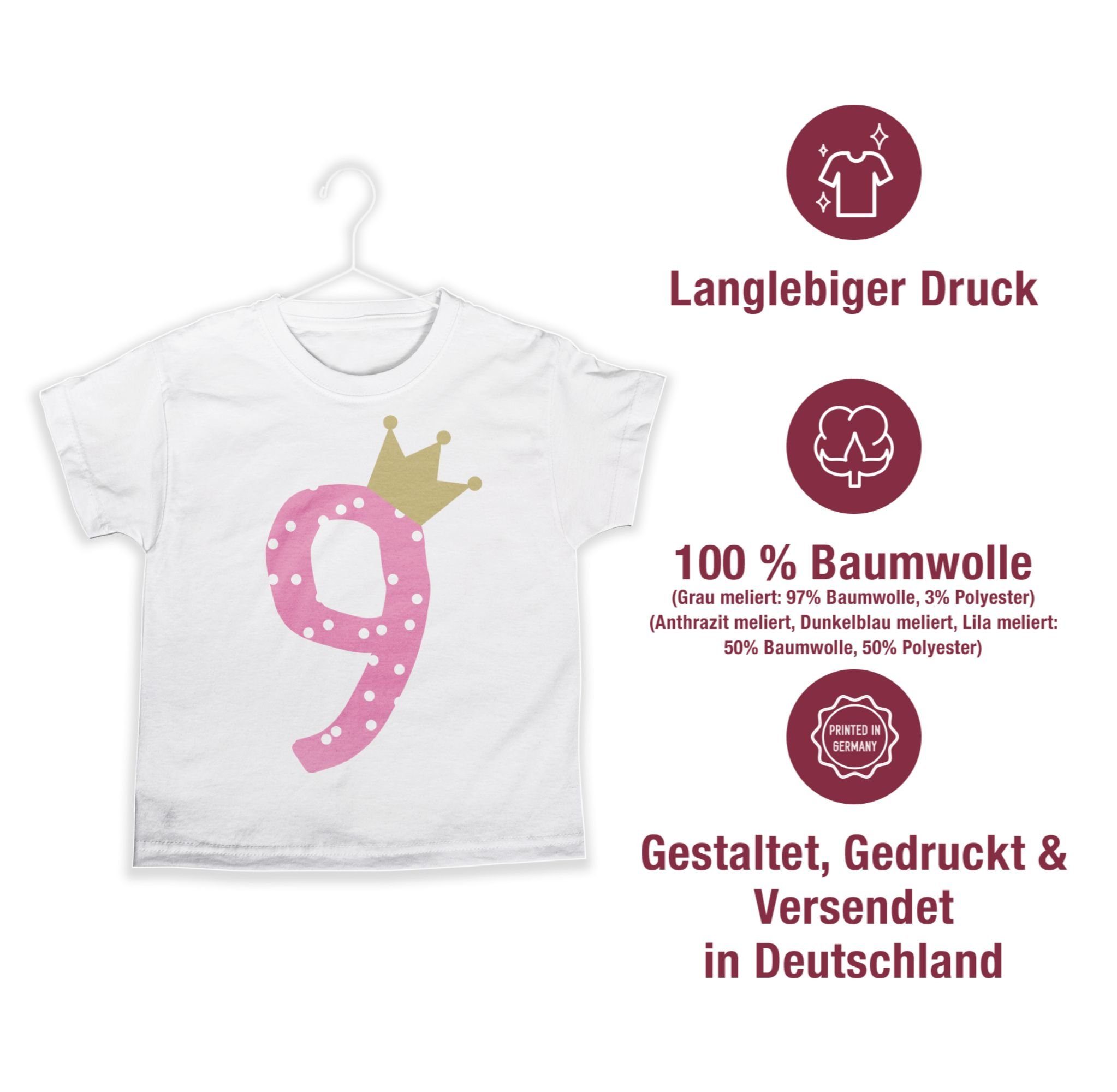 Shirtracer T-Shirt Neun Krone Mädchen Neunter Geburtstag 2 Weiß 9