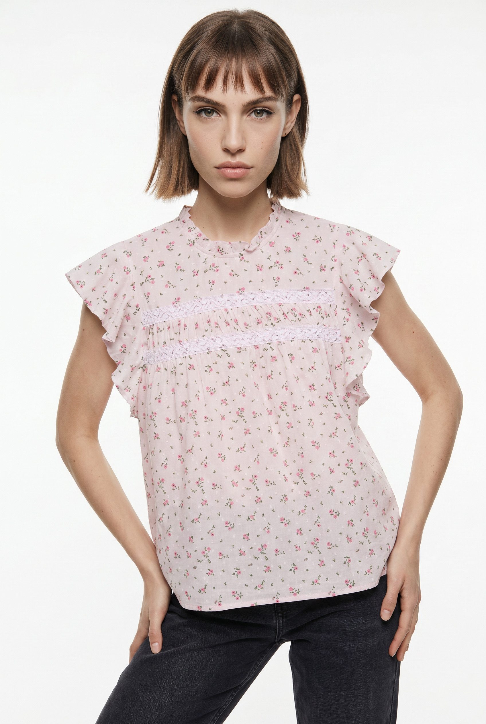 Vero Moda Blusenshirt VMTRINE SL LACE TOP WVN NOOS Baumwolle