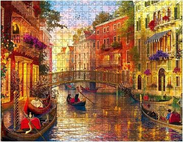 Huadada Puzzle 1000-Teile Erwachsenenpuzzle - Romantisches Gondeln-in-Venedig-Motiv, 1000 Puzzleteile, Hochwertiges Material, Poster inklusive, ab 14 Jahren geeignet.
