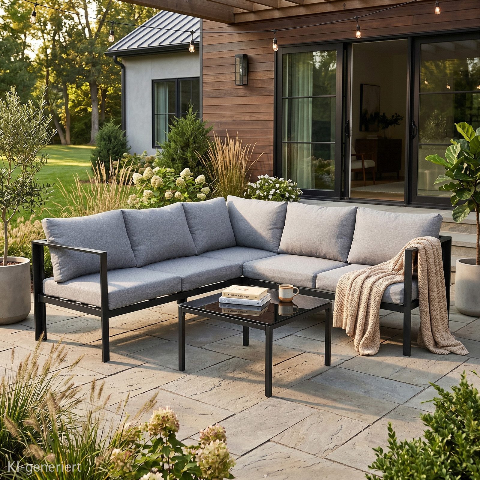 SVITA Gartenlounge-Set MISSOURI, (Set, Modulares Ecksofa mit Tisch), 4-tlg. Outdoor Sofa, Schwarz / Grau