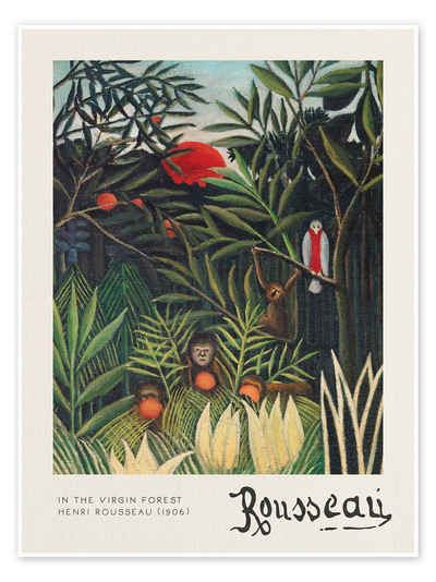 Posterlounge Poster Henri Rousseau, Affen und Papageien im Urwald, Wohnzimmer Vintage Malerei