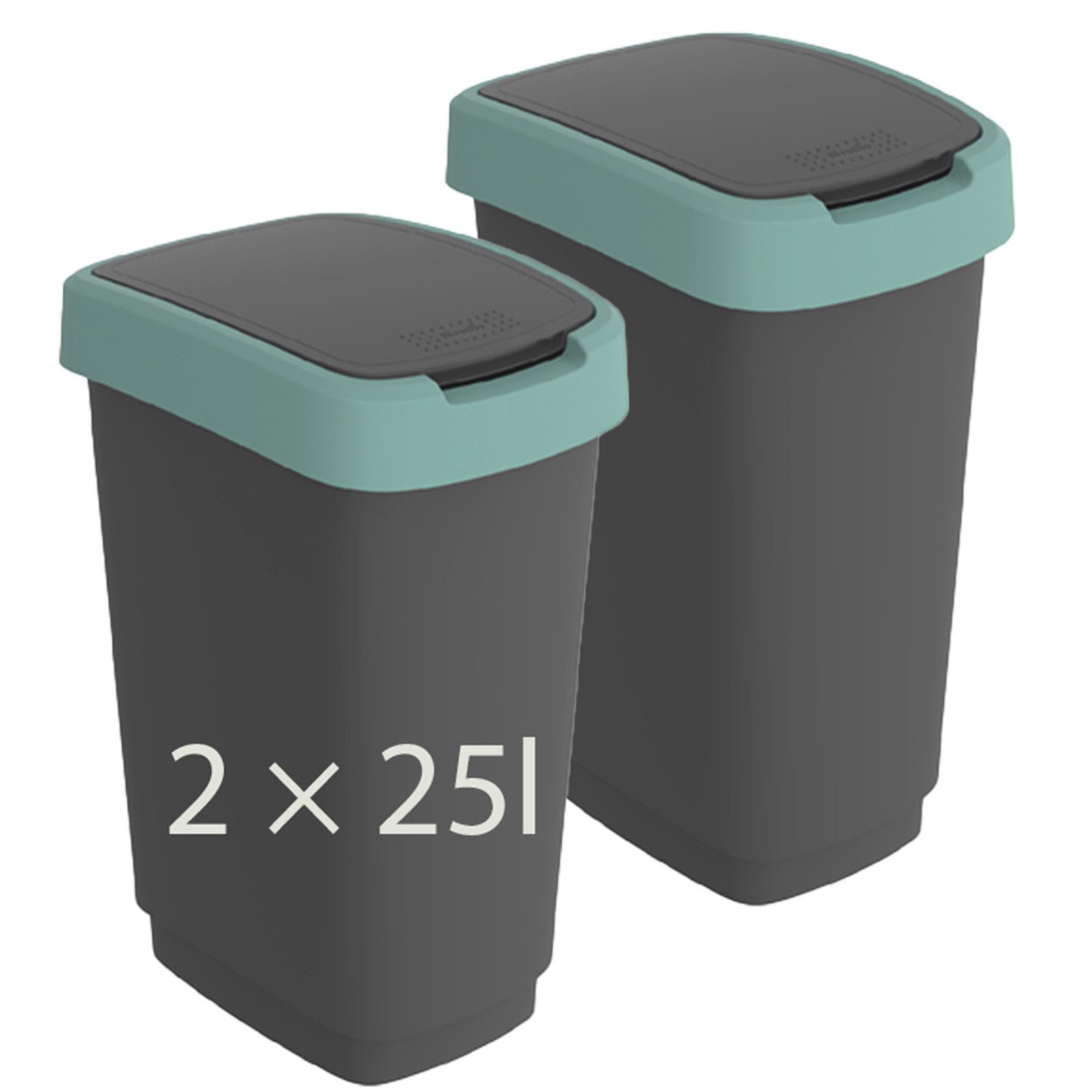 ROTHO Mülleimer TWIST 2er-Set Abfalleimer 25l - 2-in-1 Deckel - ideale Mülltrennung, ideal für Mülltrennung & Recycling