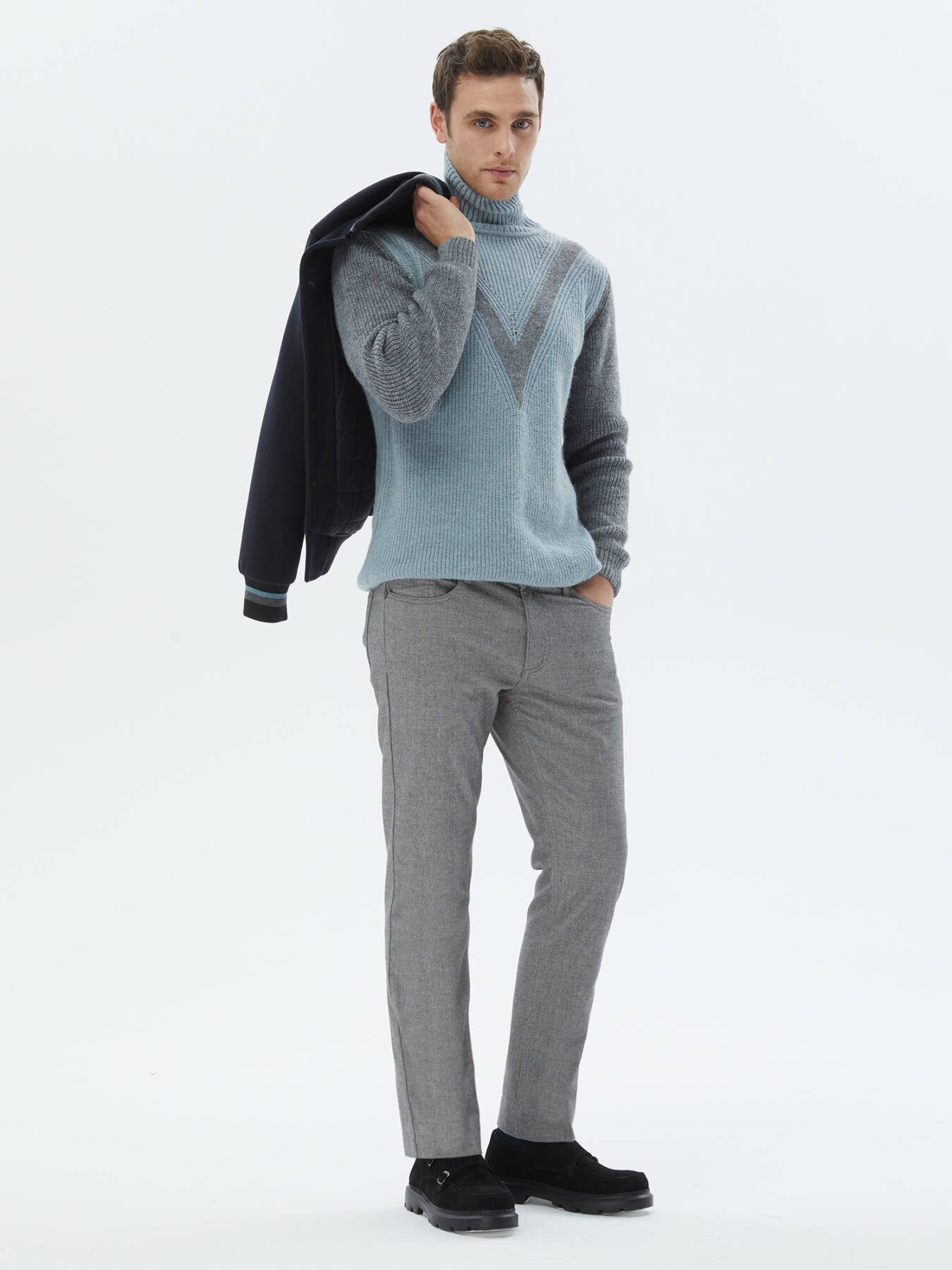 KİP Steppweste Gemusterter Strickpullover aus Wollmischung mit durchgehendem Rollkrag