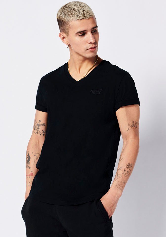 Superdry V-Shirt VINTAGE LOGO EMB VEE black | V-Shirts