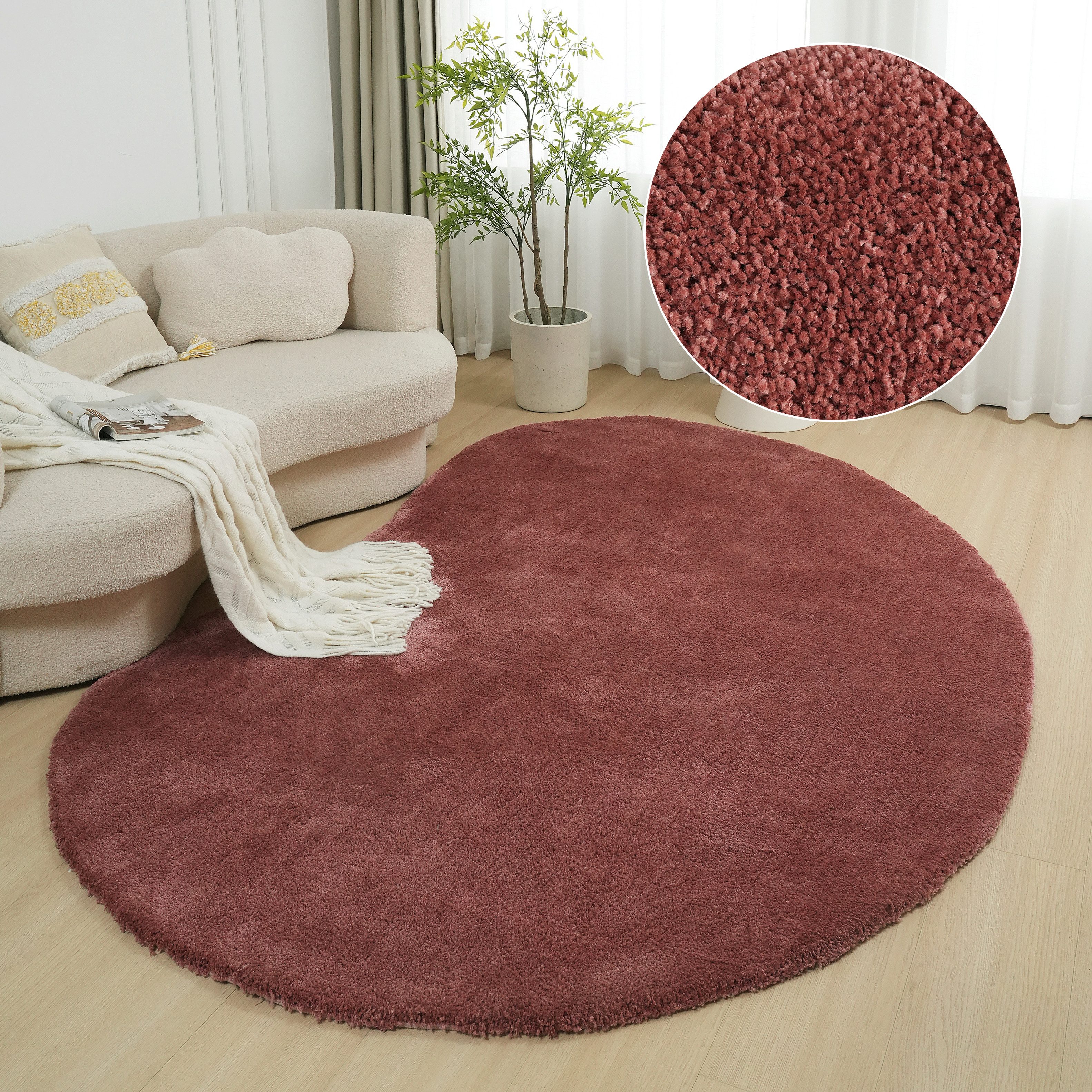 LeGer Home by Lena Gercke Hochflor-Teppich Halrum, einfarbig, besondere Form, modern, U-förmig, Höhe: 25 mm, organische Form, bean shape, kuschelig, Wohnzimmer, Schlafzimmer