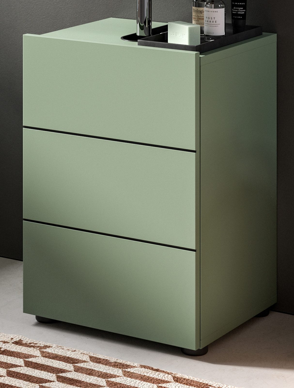 Inn.Furn Waschbeckenunterschrank Larik (Badschrank in Grün mit schwarzen Rillen, Breite 40 cm) mit MDF-Front, Türanschlag wechselbar