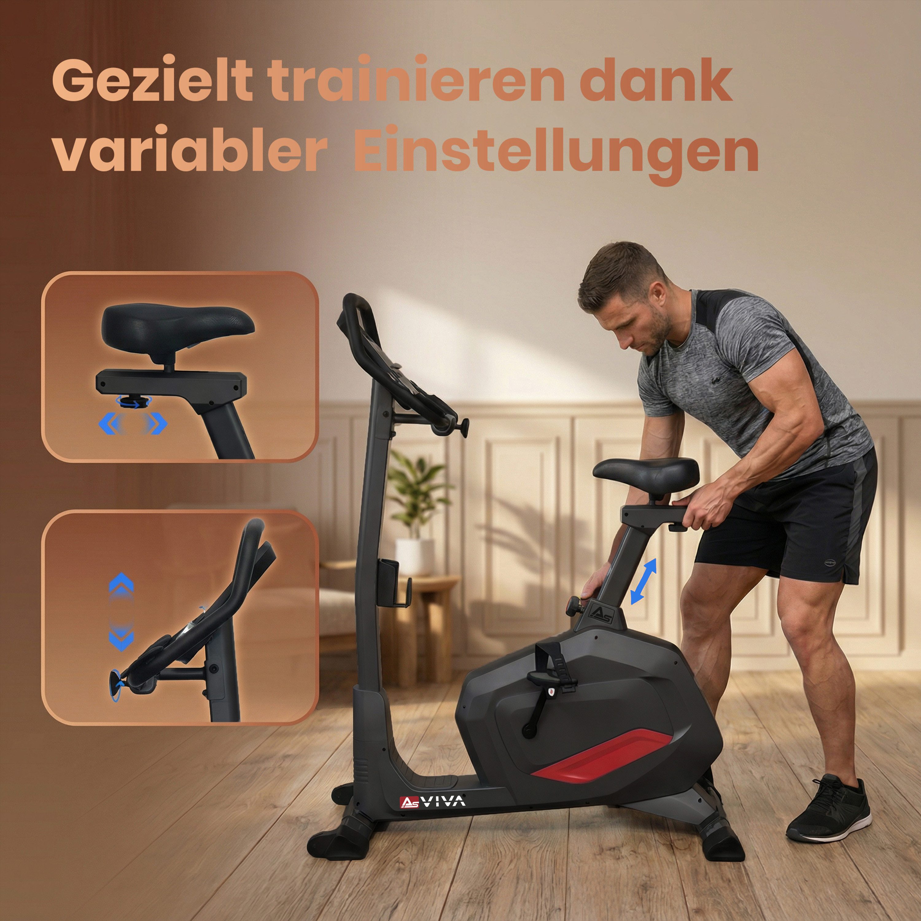 AsVIVA Heimtrainer H22 Ergometer mit automatischer Widerstandsanpassung für Fitness-Apps, 12 kg Schwungmasse, App-kompatibel, Cardio-Programme