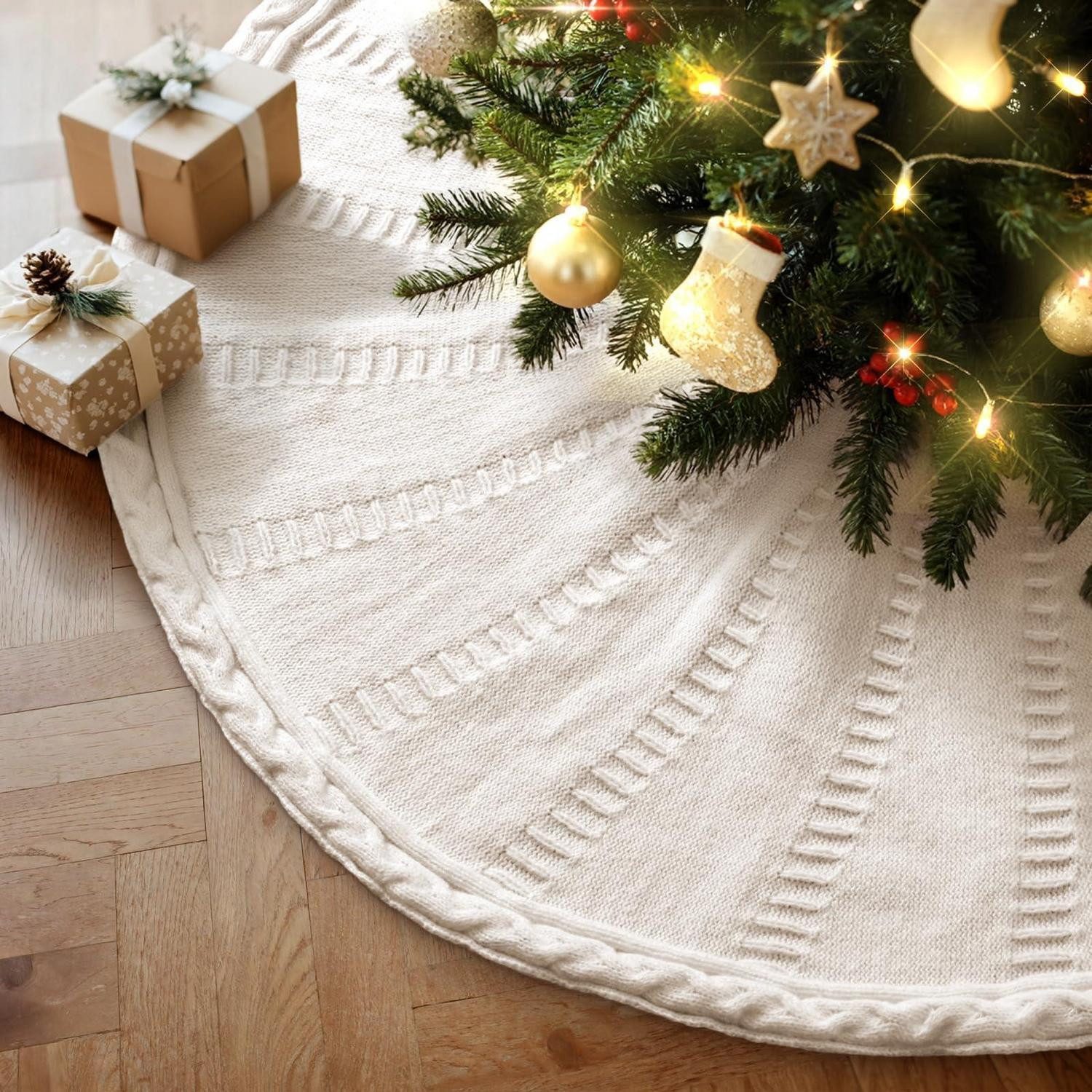 LuxusKollektion Weihnachtsbaumdecke Weihnachtsbaumrock Beige 40cm Gestrickt