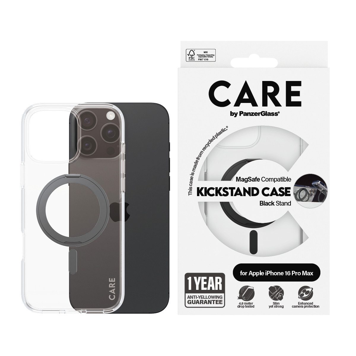 CARE by PanzerGlass Handyhülle Kickstand Case für Apple iPhone 16 Pro Max, Backcover, Schutzhülle, Handyschutzhülle, Case, Schutzcase, stoßfest