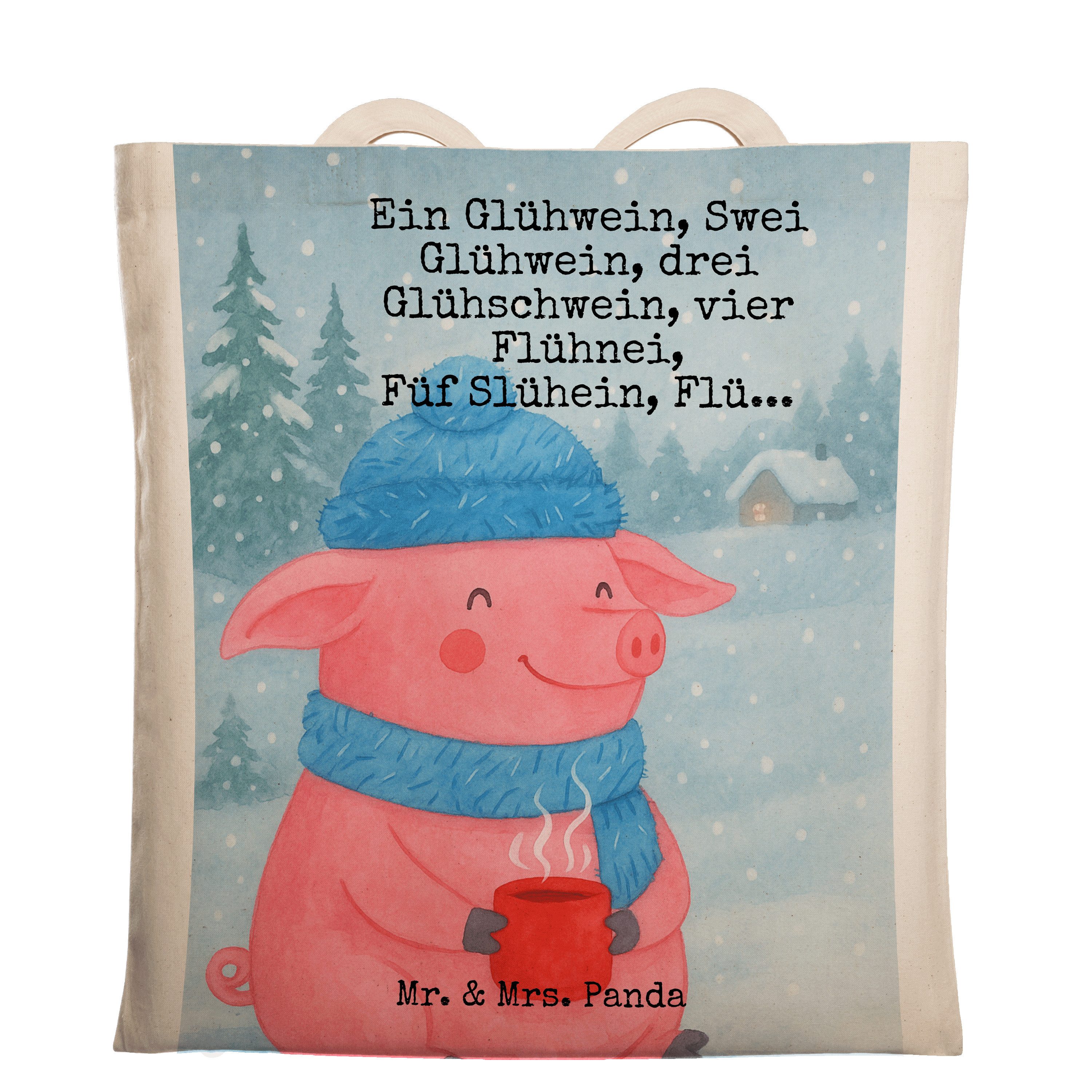 Tragetasche Schweinchen Glühwein Design, Tote Bag, Weiß, Weihnachtsmarkt, Spruch