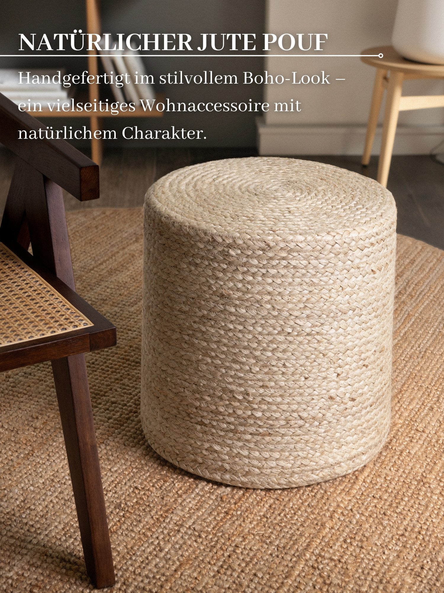 HANSE Home Pouf Looma, Jute (1-St), Jute, Natur, Wohnzimmer, Esszimmer, Schlafzimmer, Flur, Modern, Boho