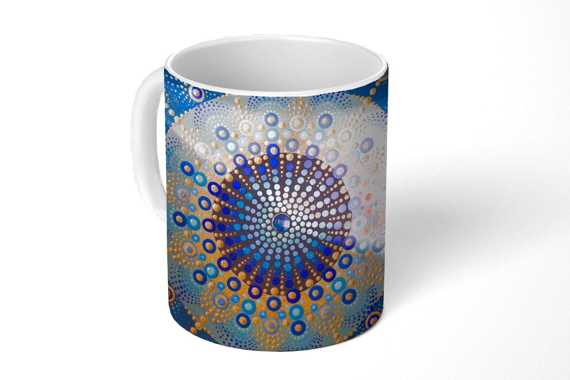 MuchoWow Tasse Kreis Keramik, Kaffeetassen, Teetasse, Mandala Becher, - Blau Geschenk Gelb, Teetasse, - 