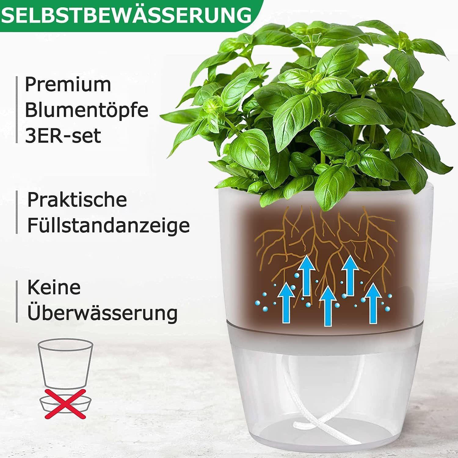 FELIXLEO Kräutertopf Kräutertopf 3er Set selbstbewässernd Küchen Kräutergarten (1 St)