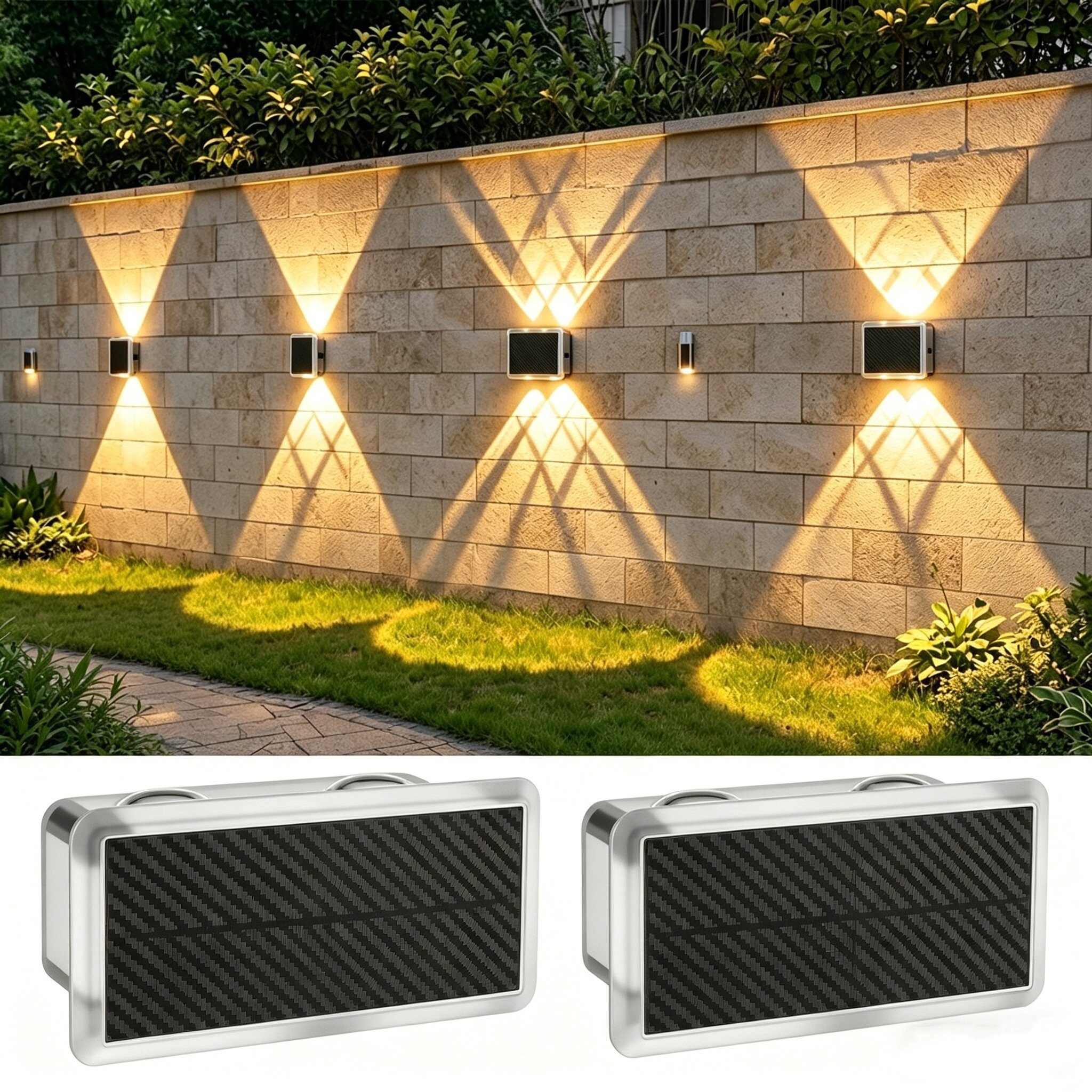 oyajia LED Außen-Wandleuchte Solar Wandleuchte Aussen 2/4 Stück, Einstellbar Solarlampen für Außen, LED fest integriert, RGB, RGB 7 Farben Solarleuchte für Zaun Wand Terrasse Garten Balkon Deko
