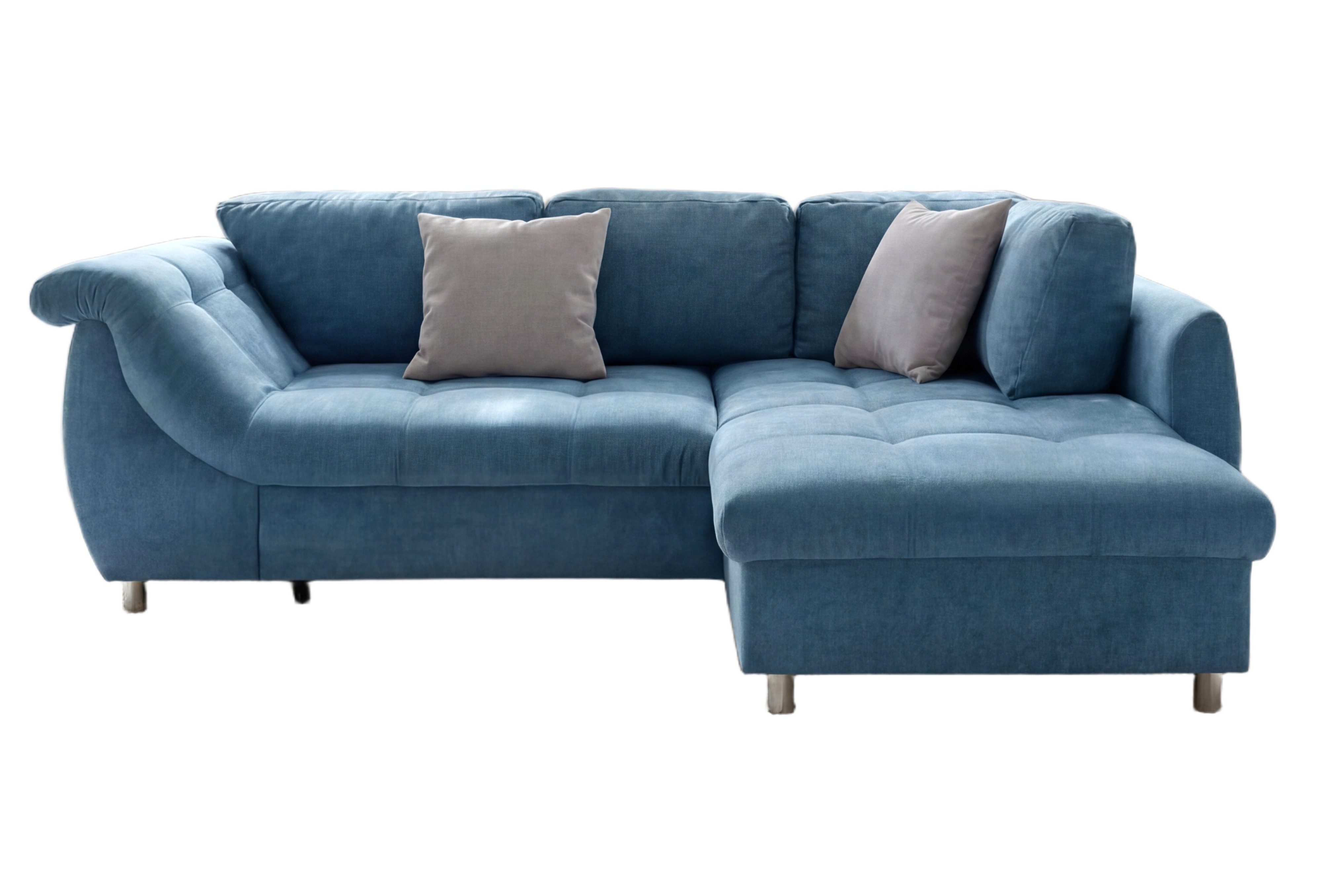 luma-home Ecksofa 17107, mit Bettfunktion B250/T190/H84 cm, Liegefläche 179x190 cm, Ottomane rechts, Wellenunterfederung, Mikrofaser Blau