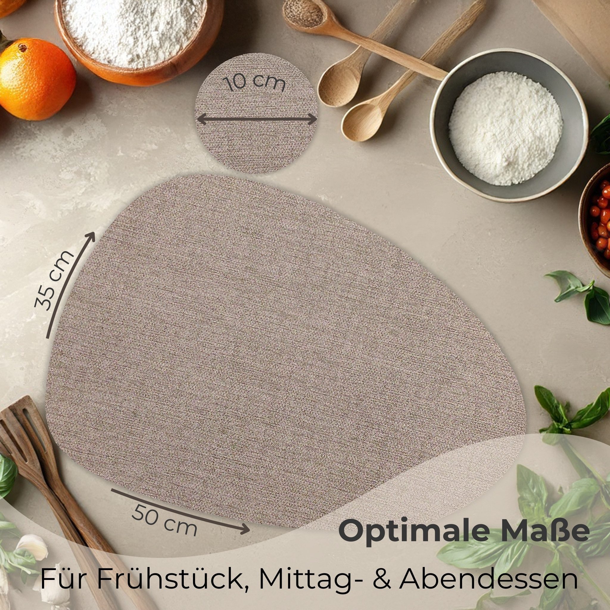 matches21 HOME & HOBBY Platzset Ovales Tischset mit Glasuntersetzer, 4er Set, in Braun meliert, (4-St), Hitzebeständige abwaschbare PVC Platzsets