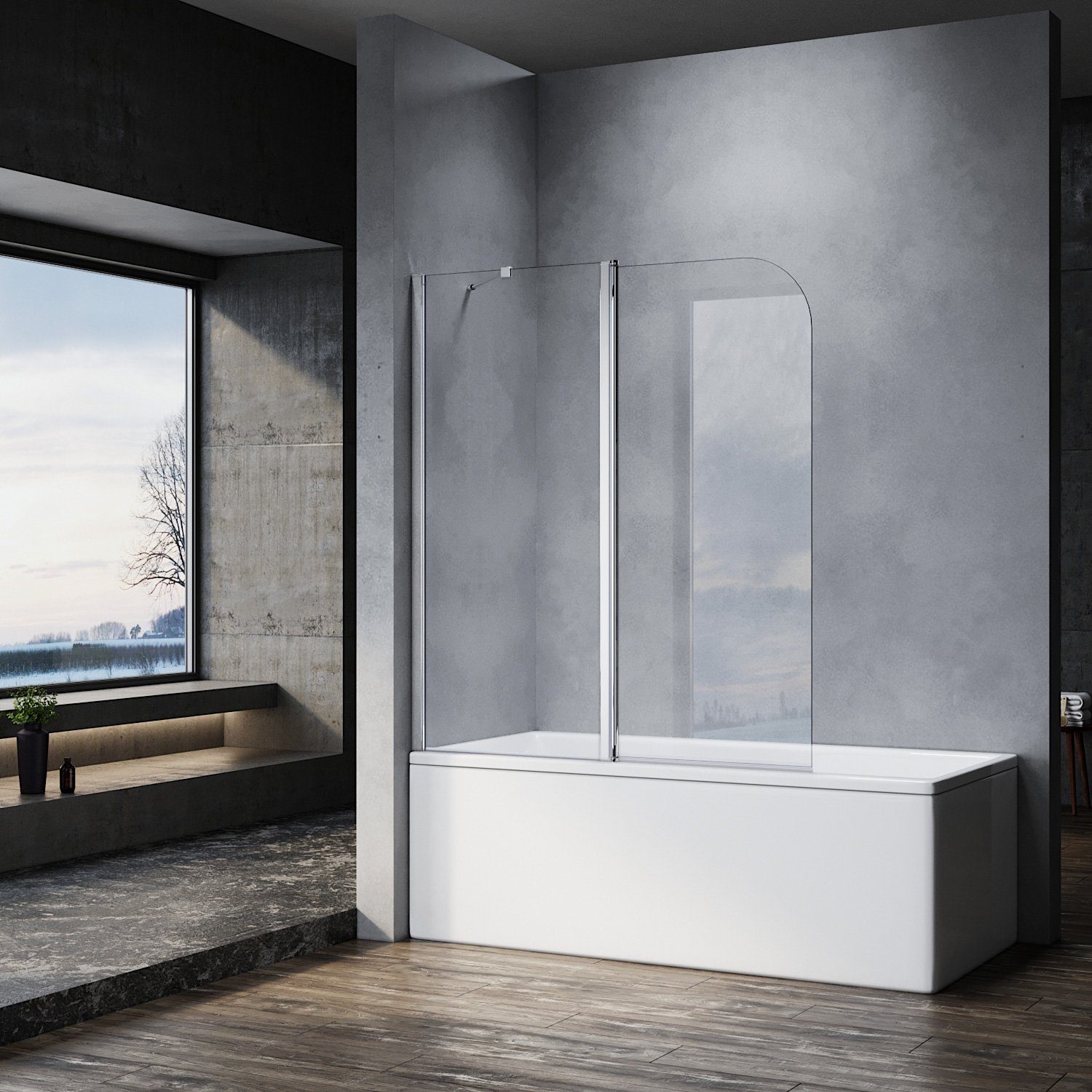 SONNI Badewannenaufsatz Duschwand für Badewanne, Einscheibensicherheitsglas mit Nano Beschichtung, 120x140 cm, für Badezimmer, faltbar