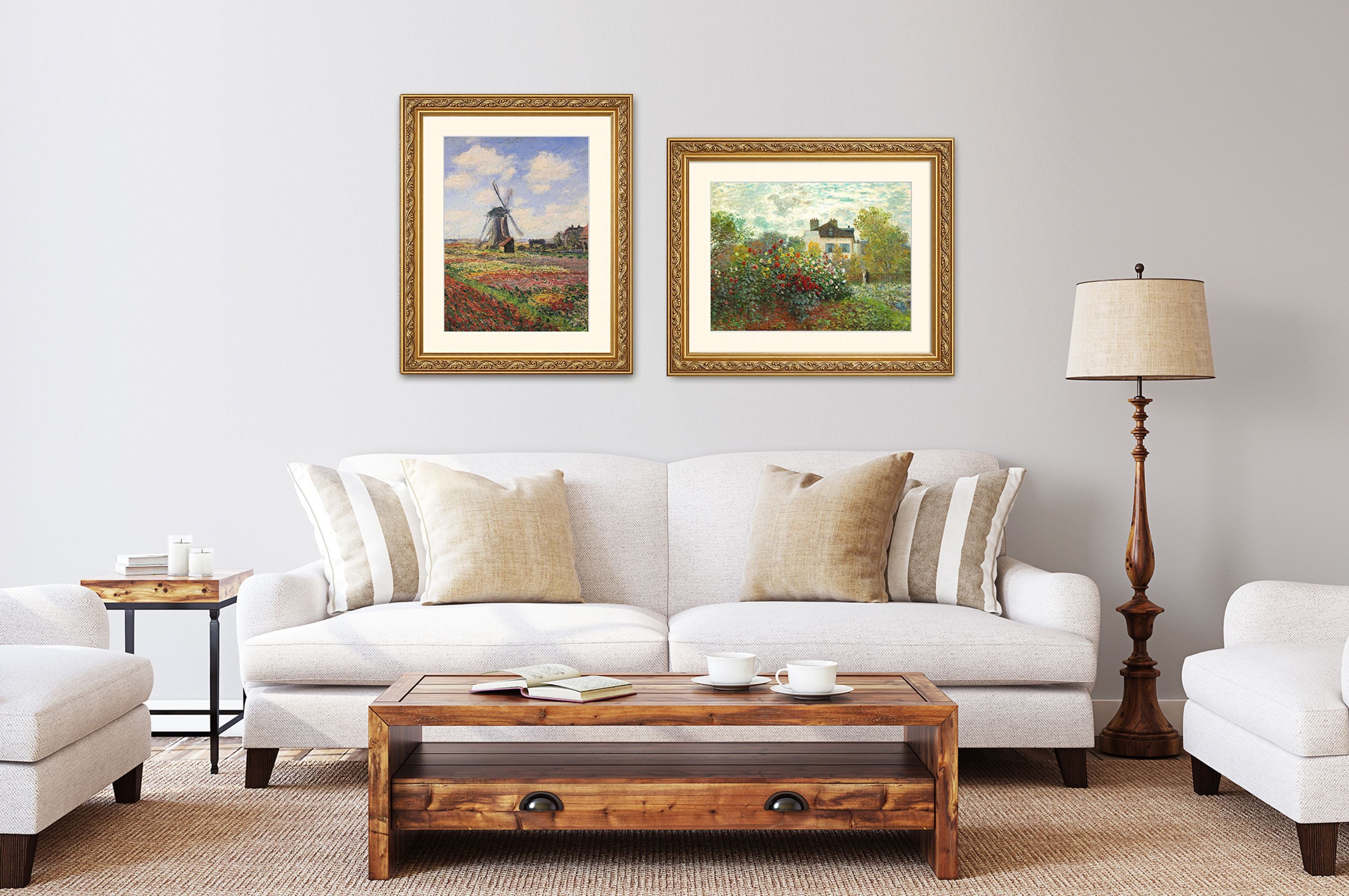 artissimo Bild mit Rahmen Wandbild gerahmt 63x53 cm Kunstdruck mit Passepartout & Barock-Rahmen, Claude Monet: The Artist Garden at Argenteuil