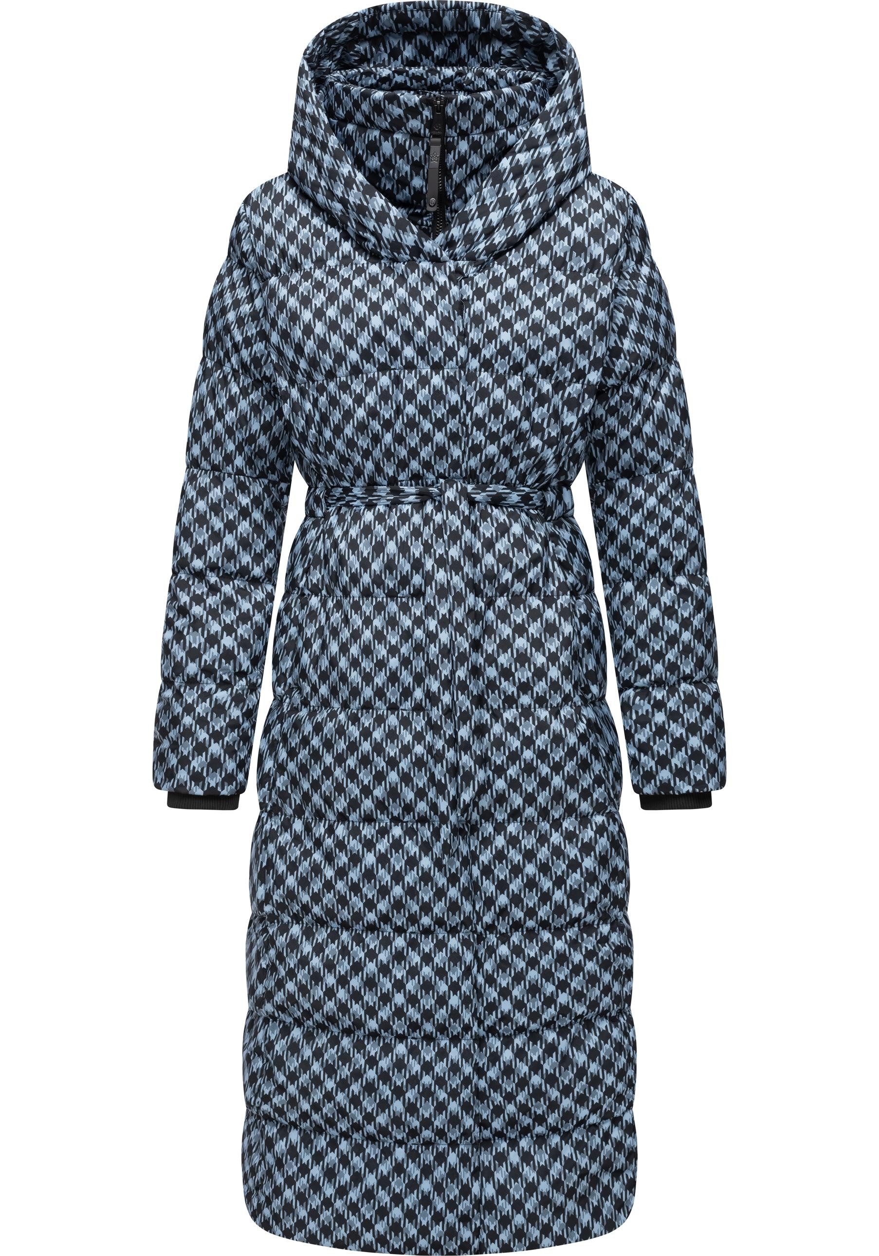 Ragwear Steppmantel Niara Long Print wasserdichter Mantel mit angesagtem Hahnentritt Muster
