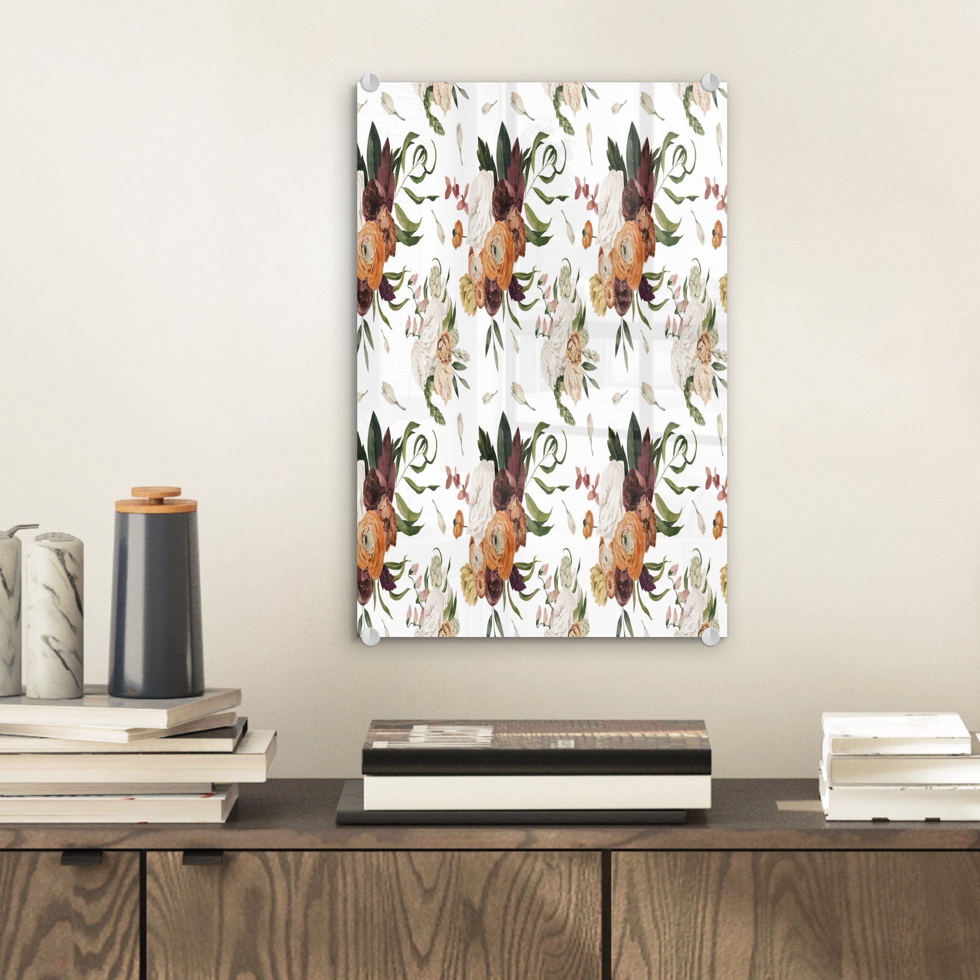 Farben - Foto - Bilder Blumen Wandbild MuchoWow - Acrylglasbild Wanddekoration Glas Glas Muster, - (1 auf auf - Glasbilder St),