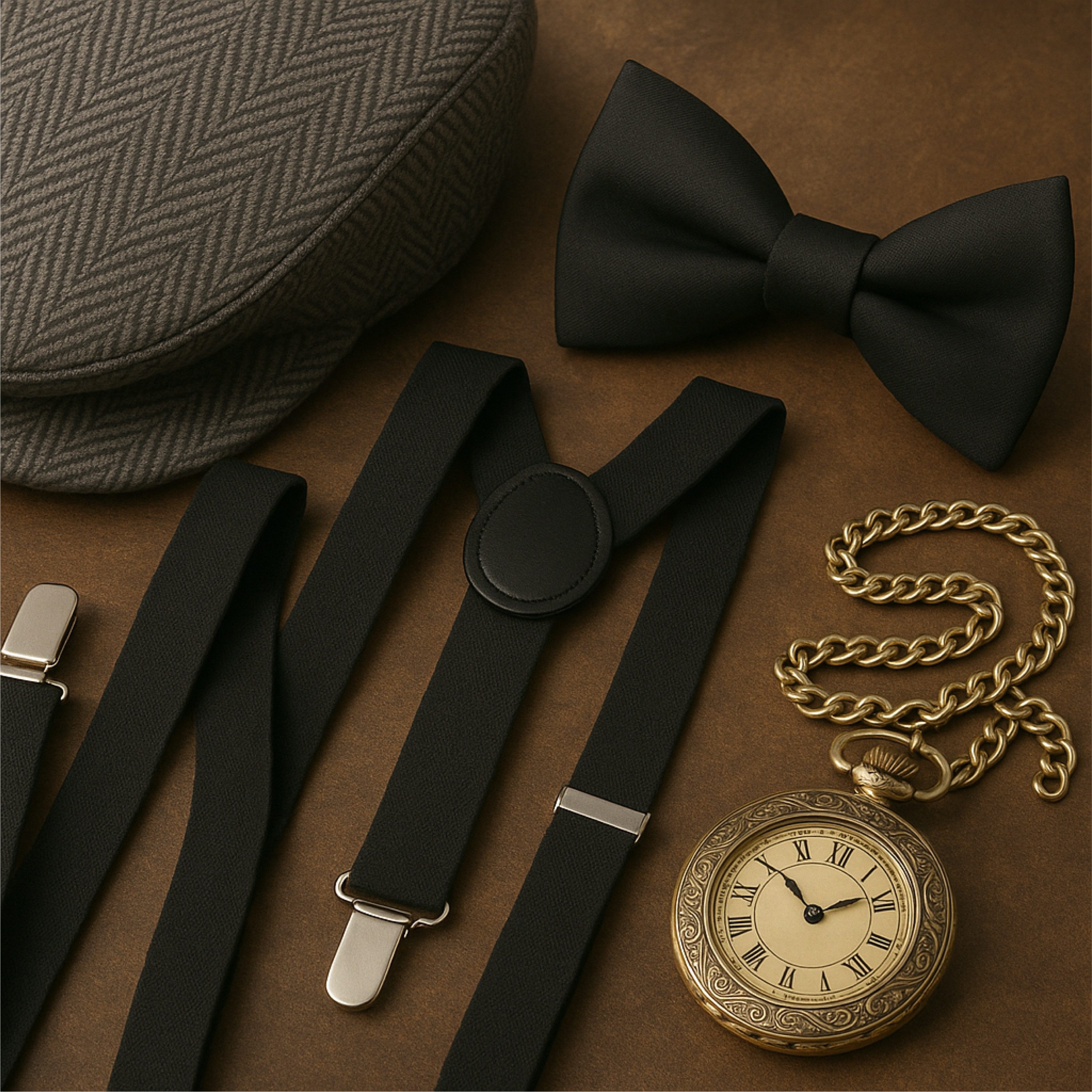 Kostümheld® Kostüm 5 in 1 - 20er Jahre Kostüm Accessoires Herren Mafia Fasching Karneval, Einheitsgröße