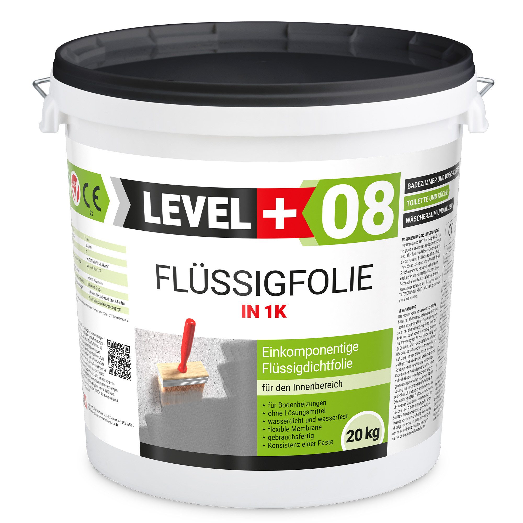 Level+ Dichtstoff Dichtstoff LEVEL+ Flüssigfolie Dichtmembran 1K Dichtfolie L+08 20KG