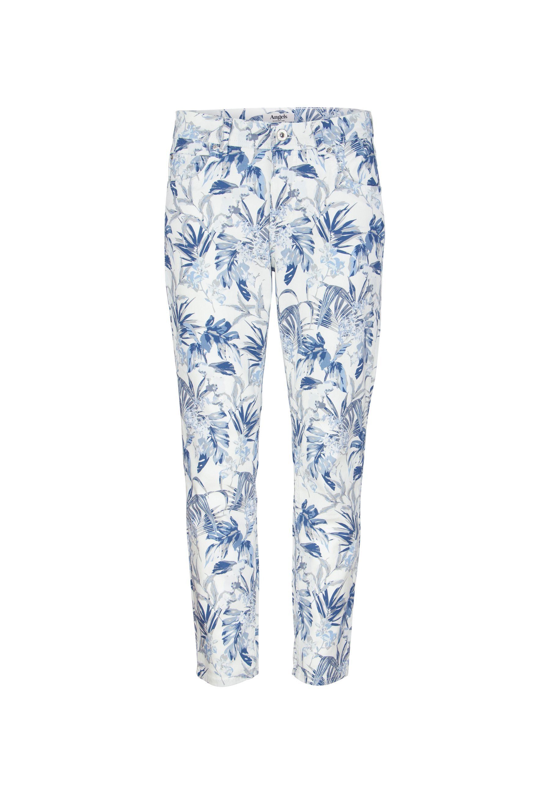 Ornella Jeans pastellblau mit Palmen-Print Label-Applikationen ANGELS 7/8-Jeans mit