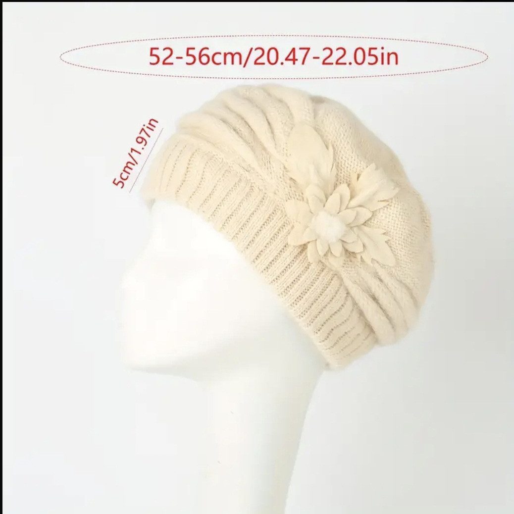 Cachito Strickmütze Damen Wollmütze Baskenmütze Winter Warme Mütze Einheitsgröße(52-56cm)