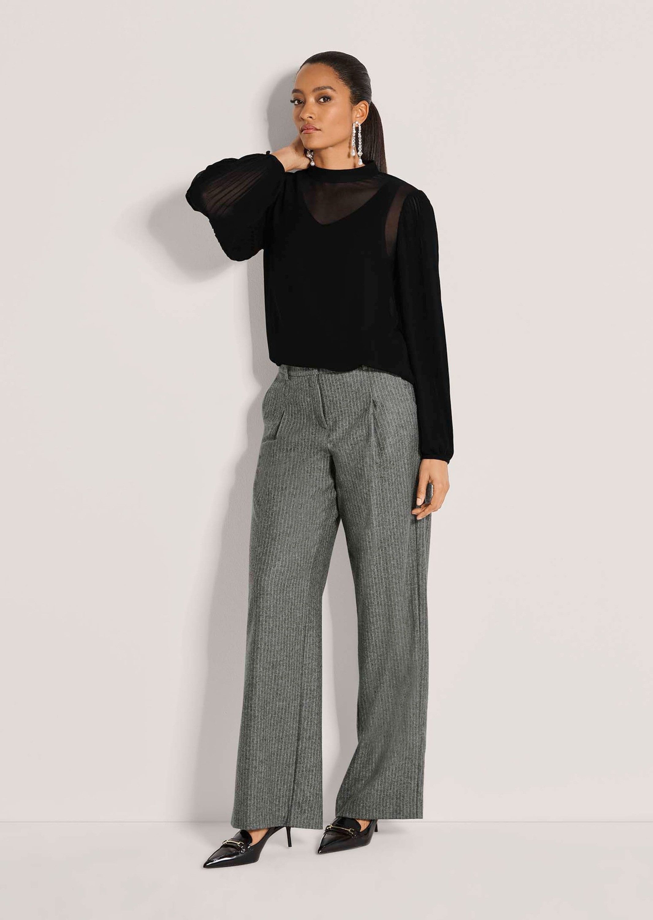 MADELEINE Langarmbluse Chiffonbluse mit Ballonärmeln Plissierte Ärmel, Knopfmanschetten und integriertes Top
