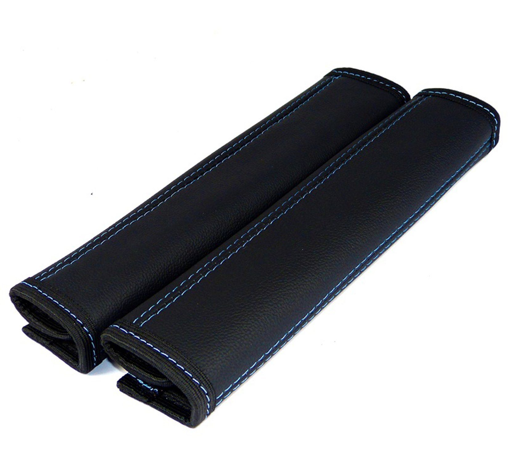 L & P Car Design Gurtpolster Gurtschoner Auto in Schwarz mit blauer Naht Sicherheitsgurt, (2 Stück), Echtleder