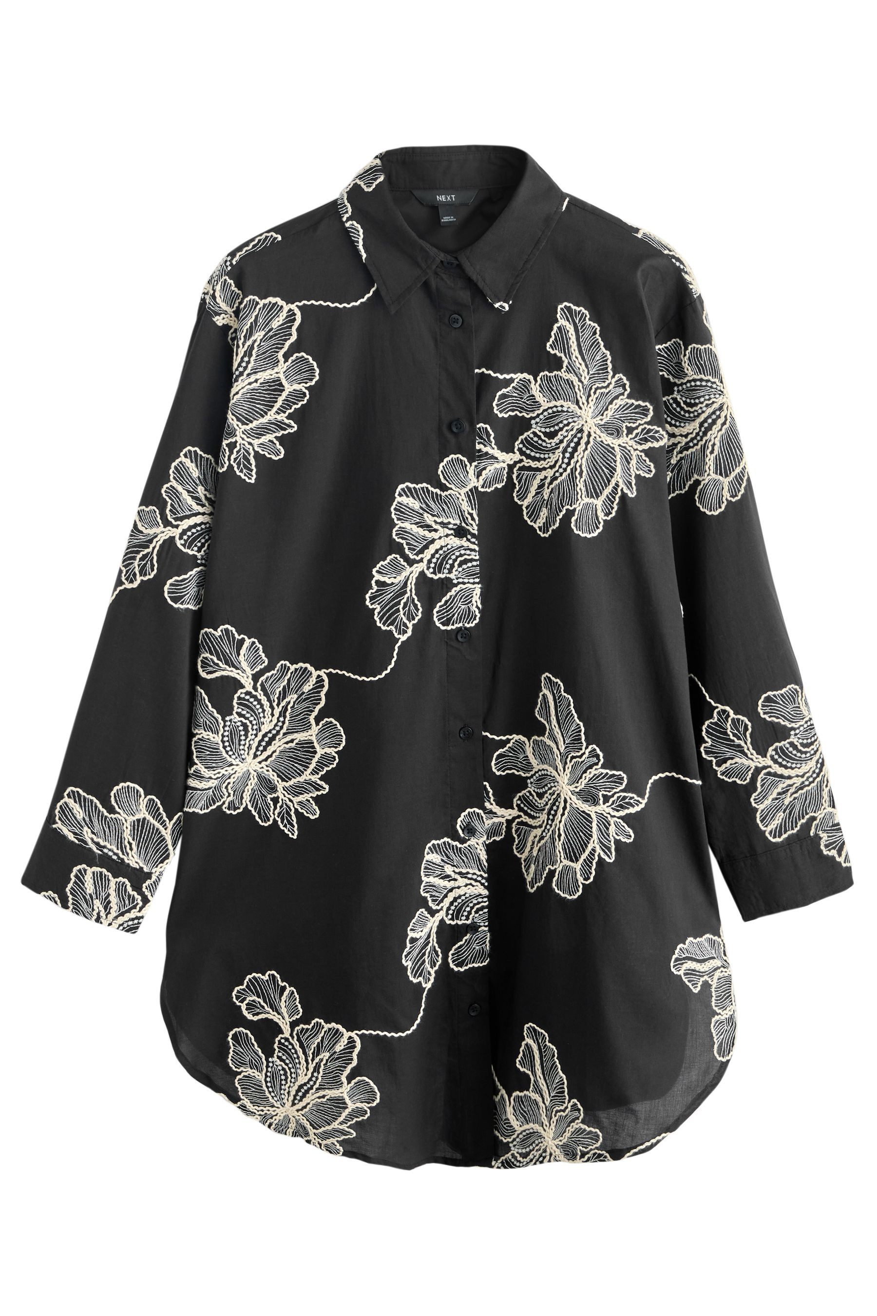 Strandshirt Strandhemd mit Blumen-Stickerei