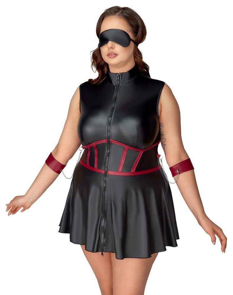 Cottelli Bondage Minikleid Wetlook Kleid mit Reißverschluss Plus Size - schwarz